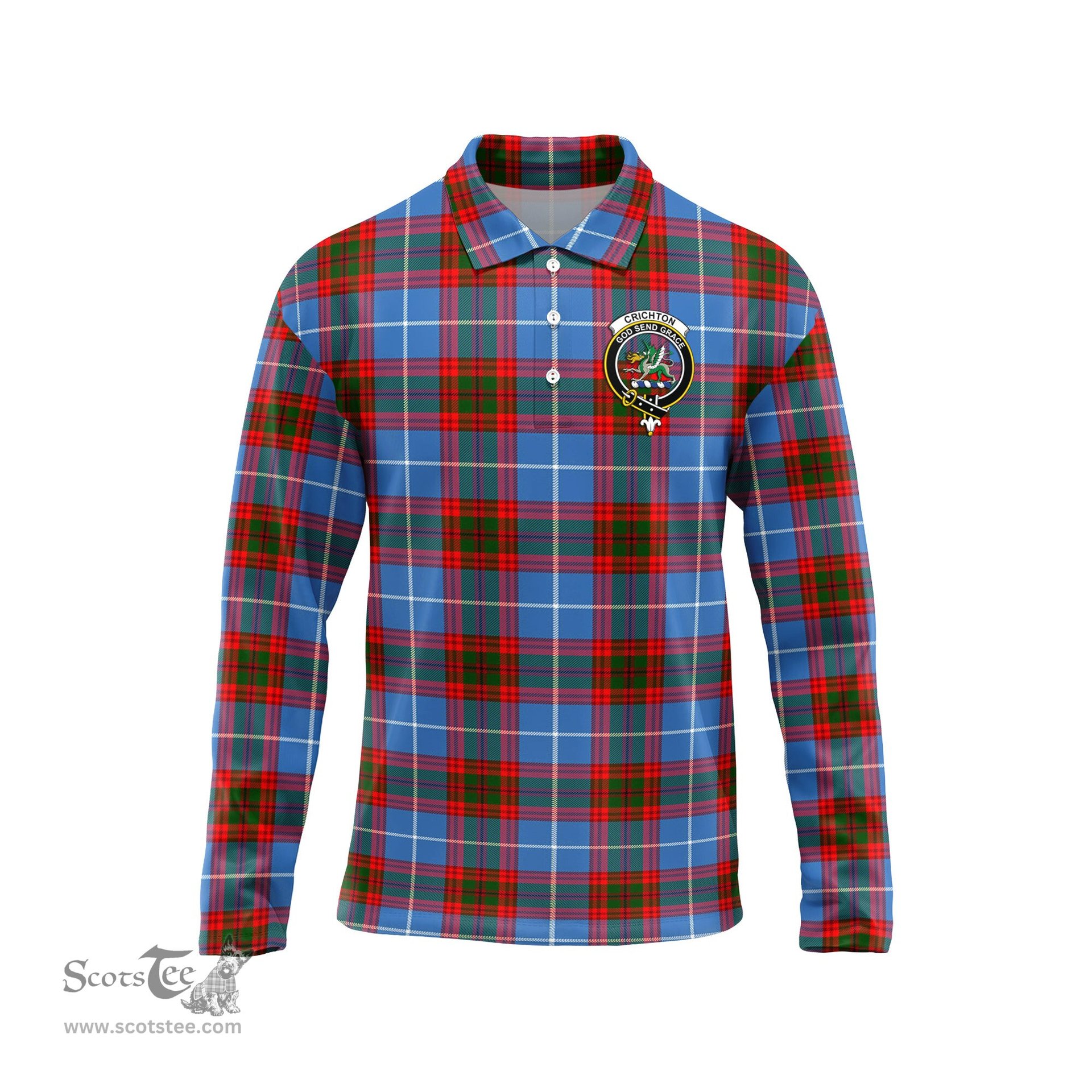 Scottish Crichton Clan Crest Tartan Polo Long Sleeve Plaid Polo Shirt