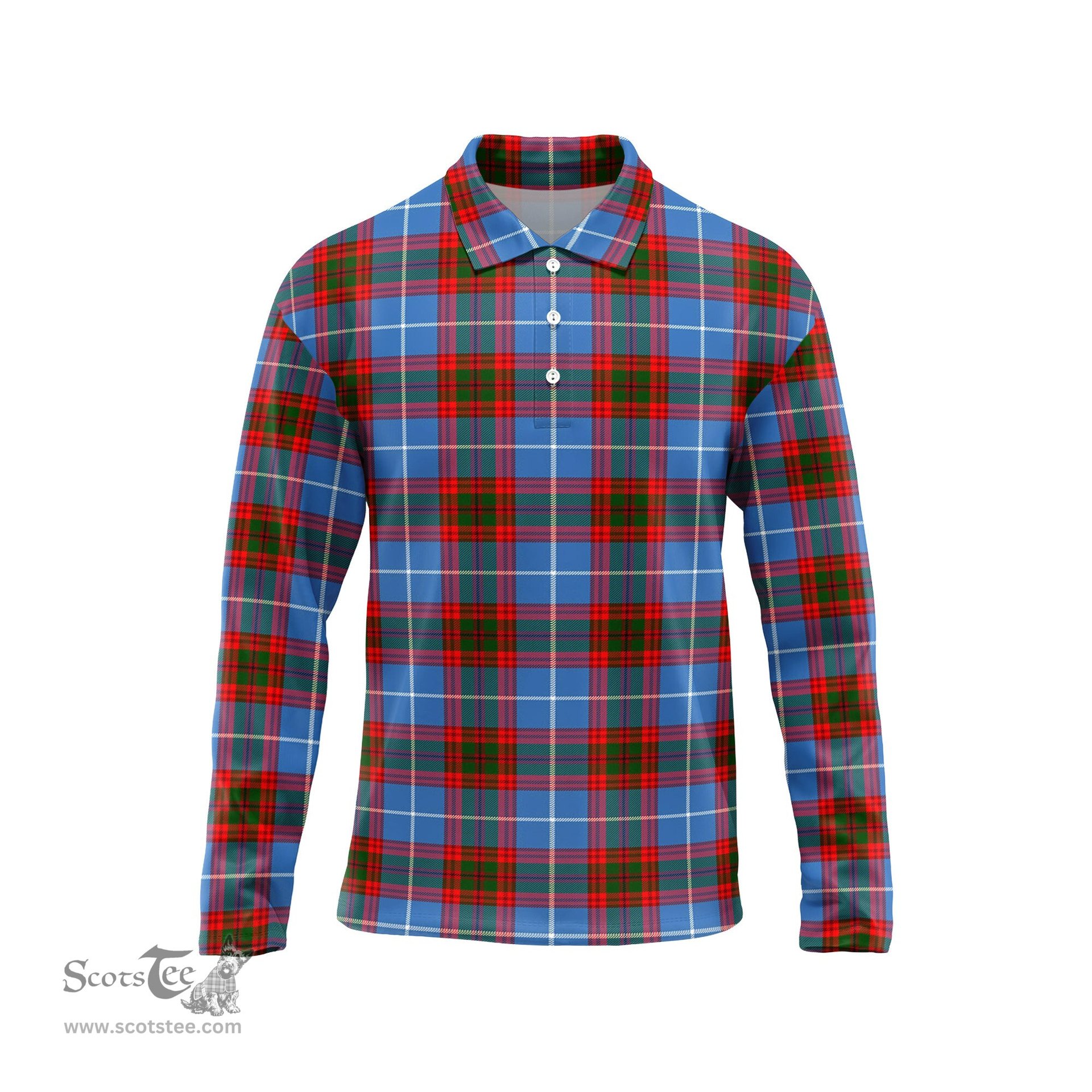 Scottish Dalmahoy Tartan Long Sleeve Plaid Polo Shirt