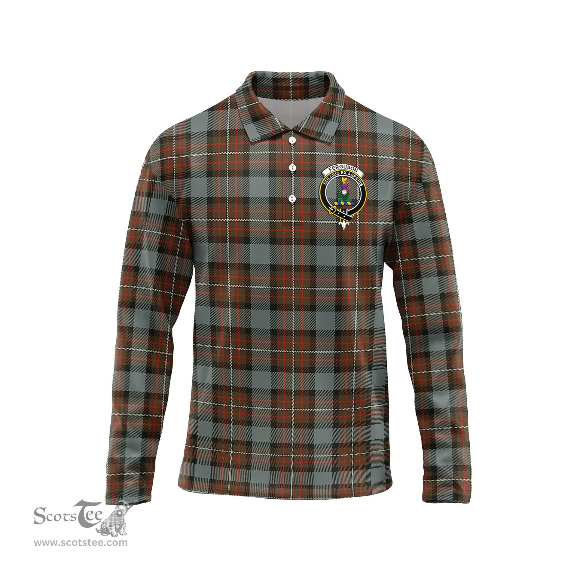 Scottish Ferguson Weathered Clan Crest Tartan Polo Long Sleeve Plaid Polo Shirt
