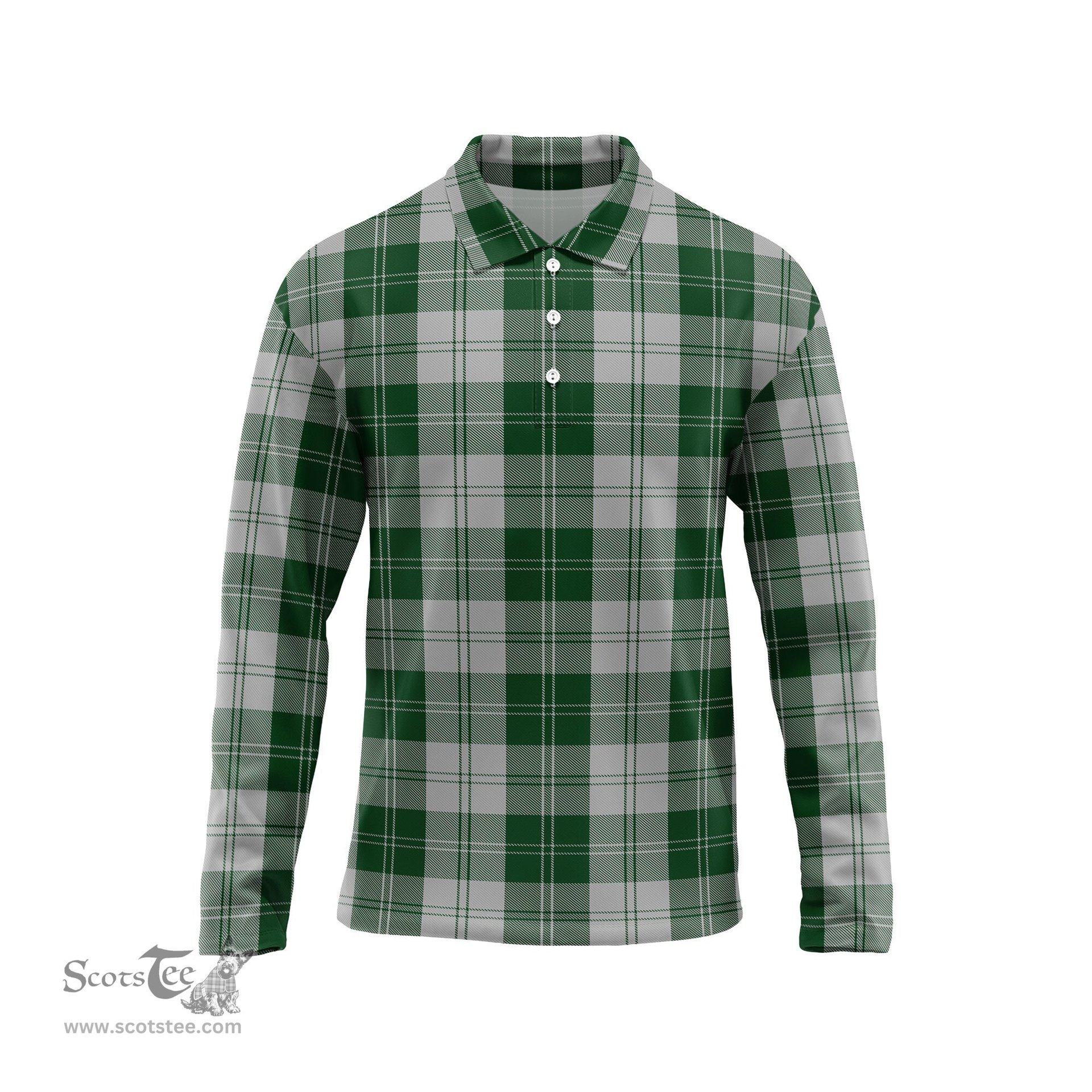 Scottish Erskine Green Tartan Long Sleeve Plaid Polo Shirt