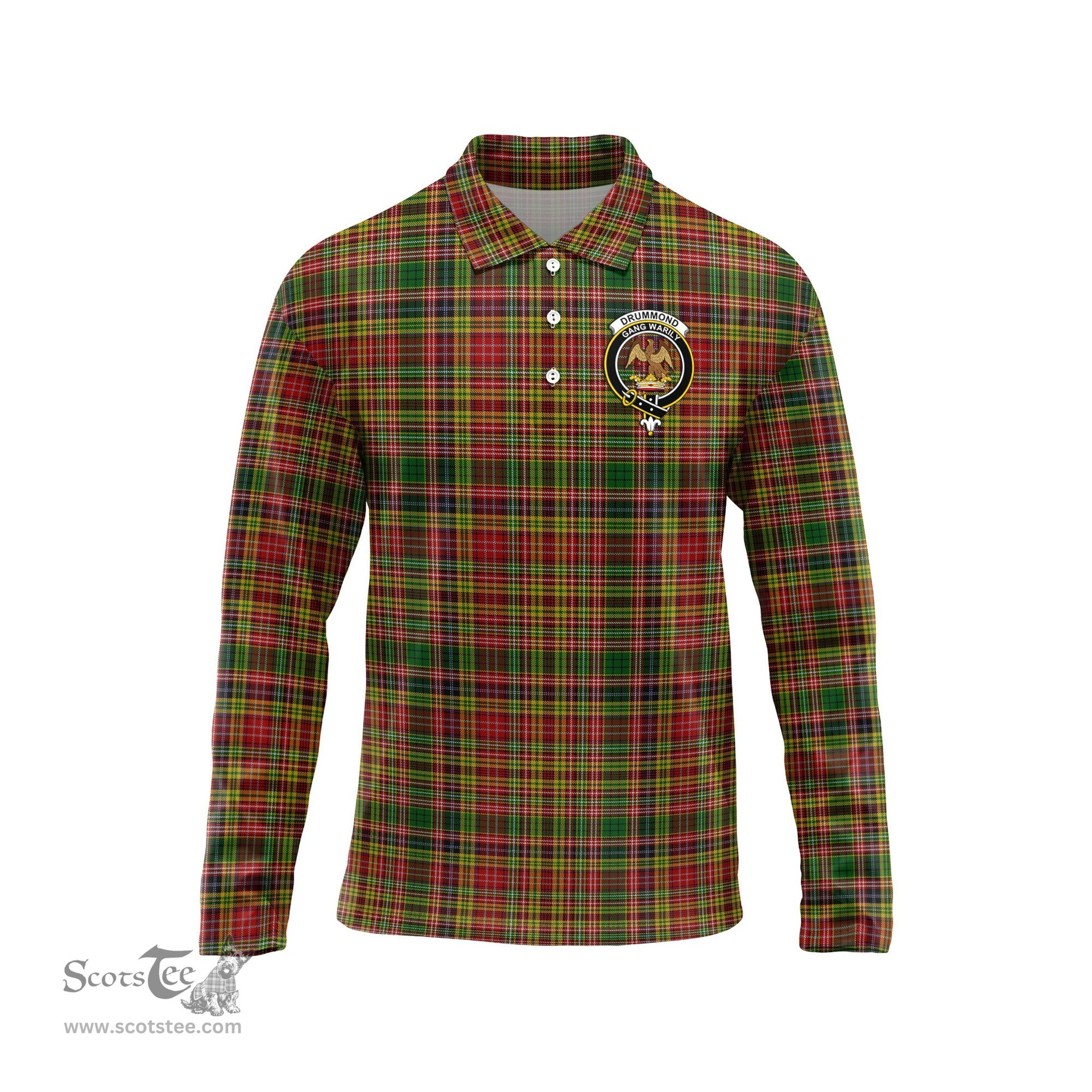 Scottish Drummond of Strathallan Clan Crest Tartan Polo Long Sleeve Plaid Polo Shirt