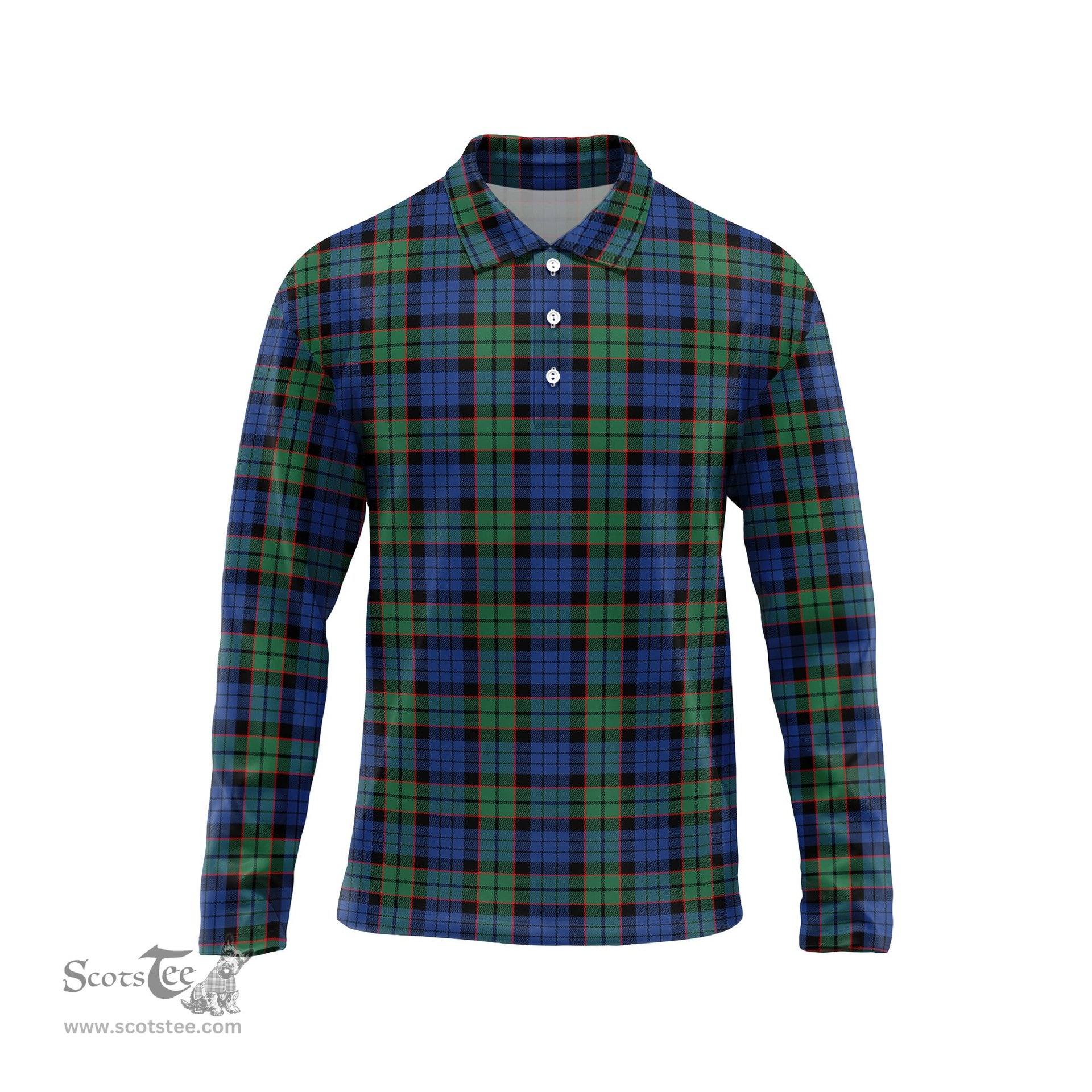 Scottish Fletcher Ancient Tartan Long Sleeve Plaid Polo Shirt