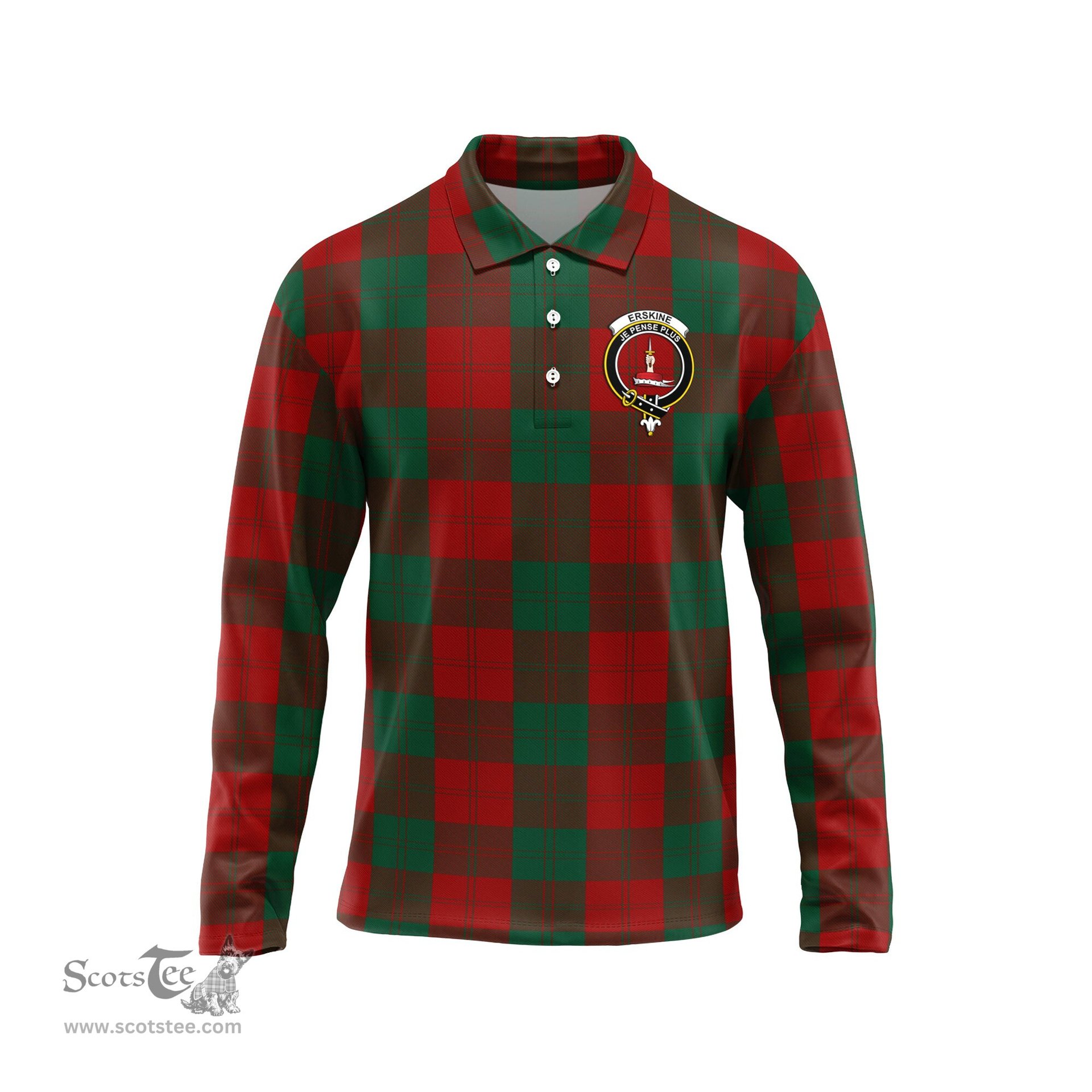 Scottish Erskine Clan Crest Tartan Polo Long Sleeve Plaid Polo Shirt