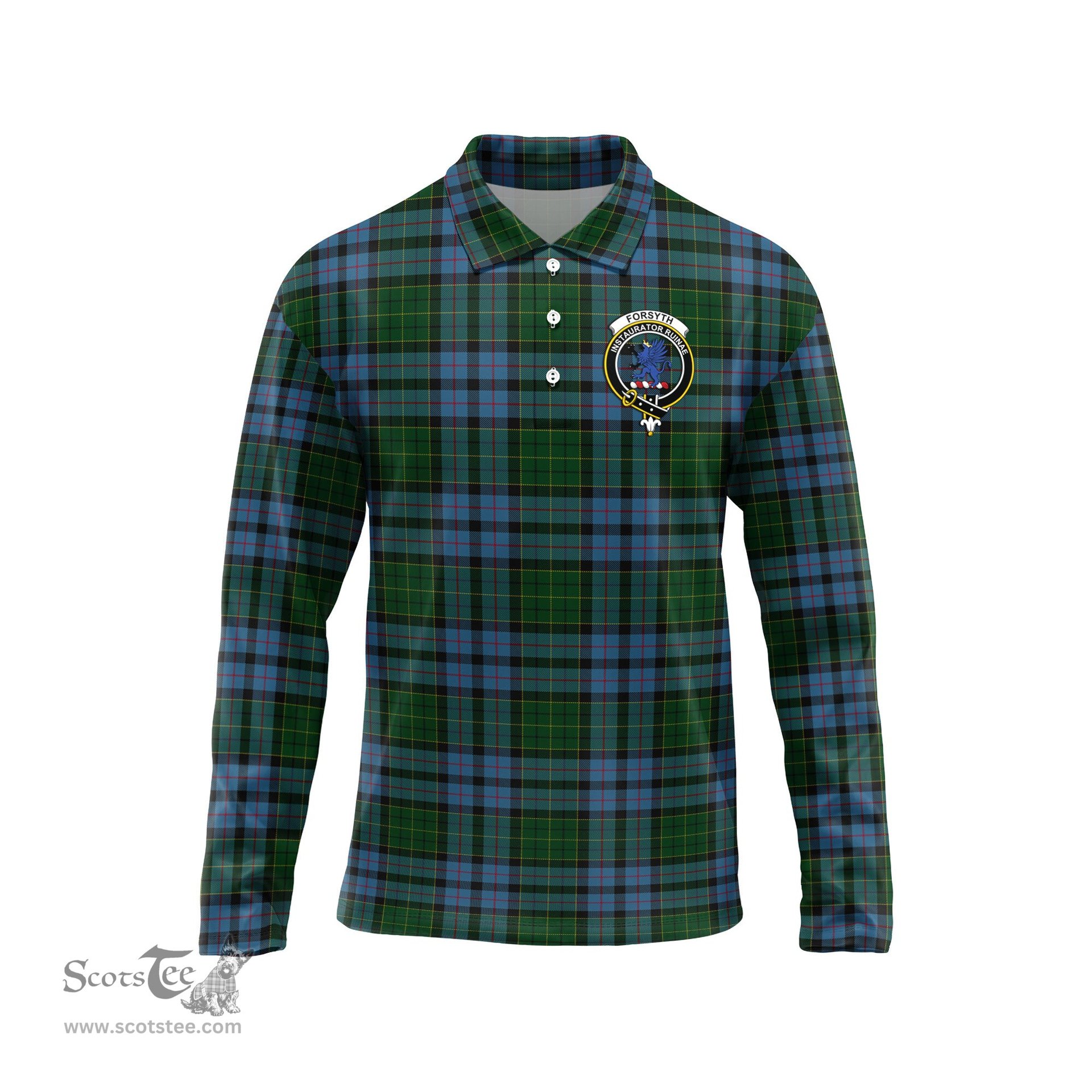 Scottish Forsyth Clan Crest Tartan Polo Long Sleeve Plaid Polo Shirt