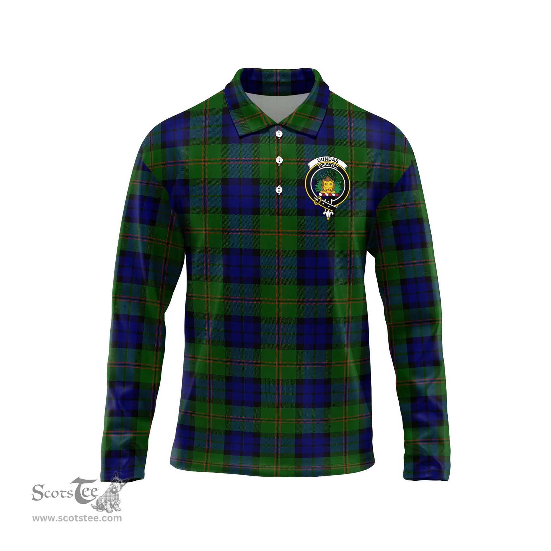 Scottish Dundas Modern Clan Crest Tartan Polo Long Sleeve Plaid Polo Shirt