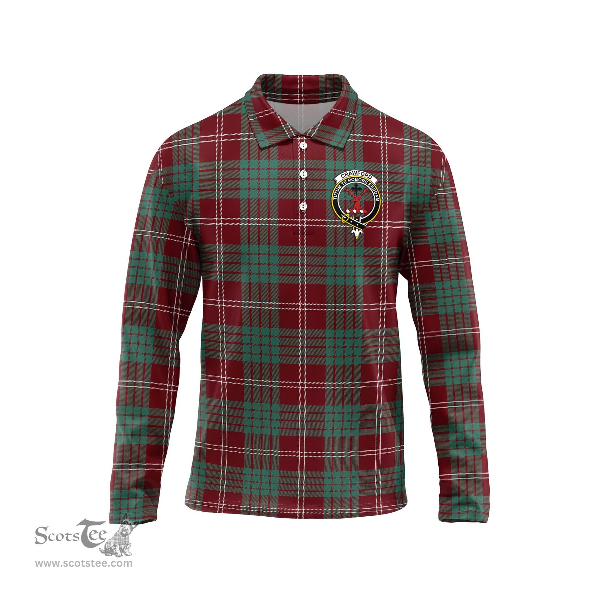 Scottish Crawford Modern Clan Crest Tartan Polo Long Sleeve Plaid Polo Shirt