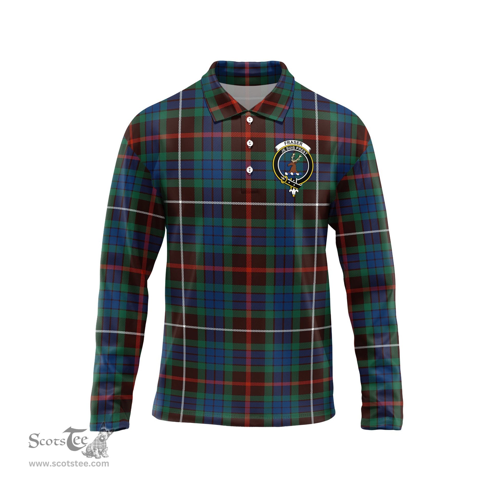 Scottish Fraser Hunting Ancient Clan Crest Tartan Polo Long Sleeve Plaid Polo Shirt