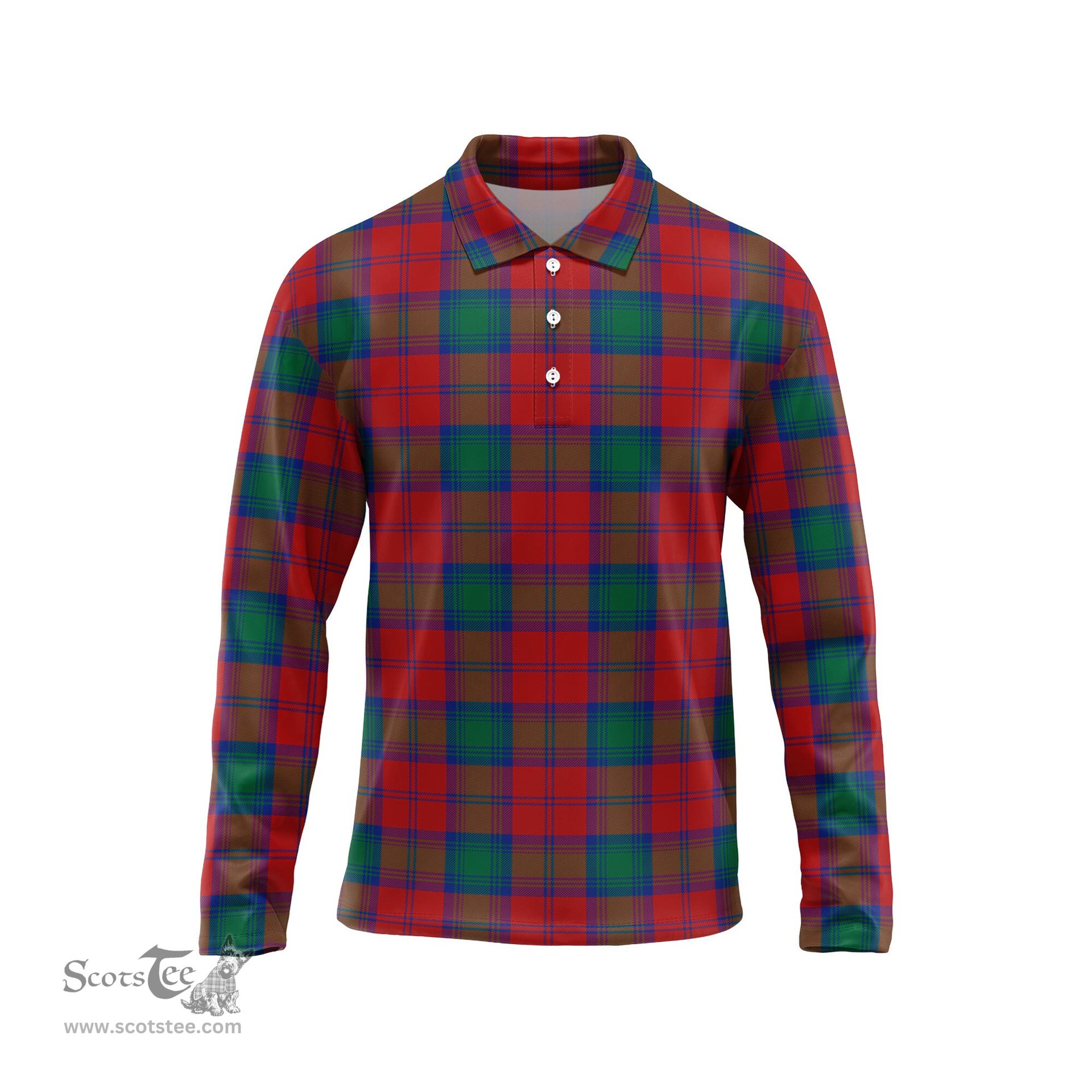 Scottish Fotheringham Modern Tartan Long Sleeve Plaid Polo Shirt