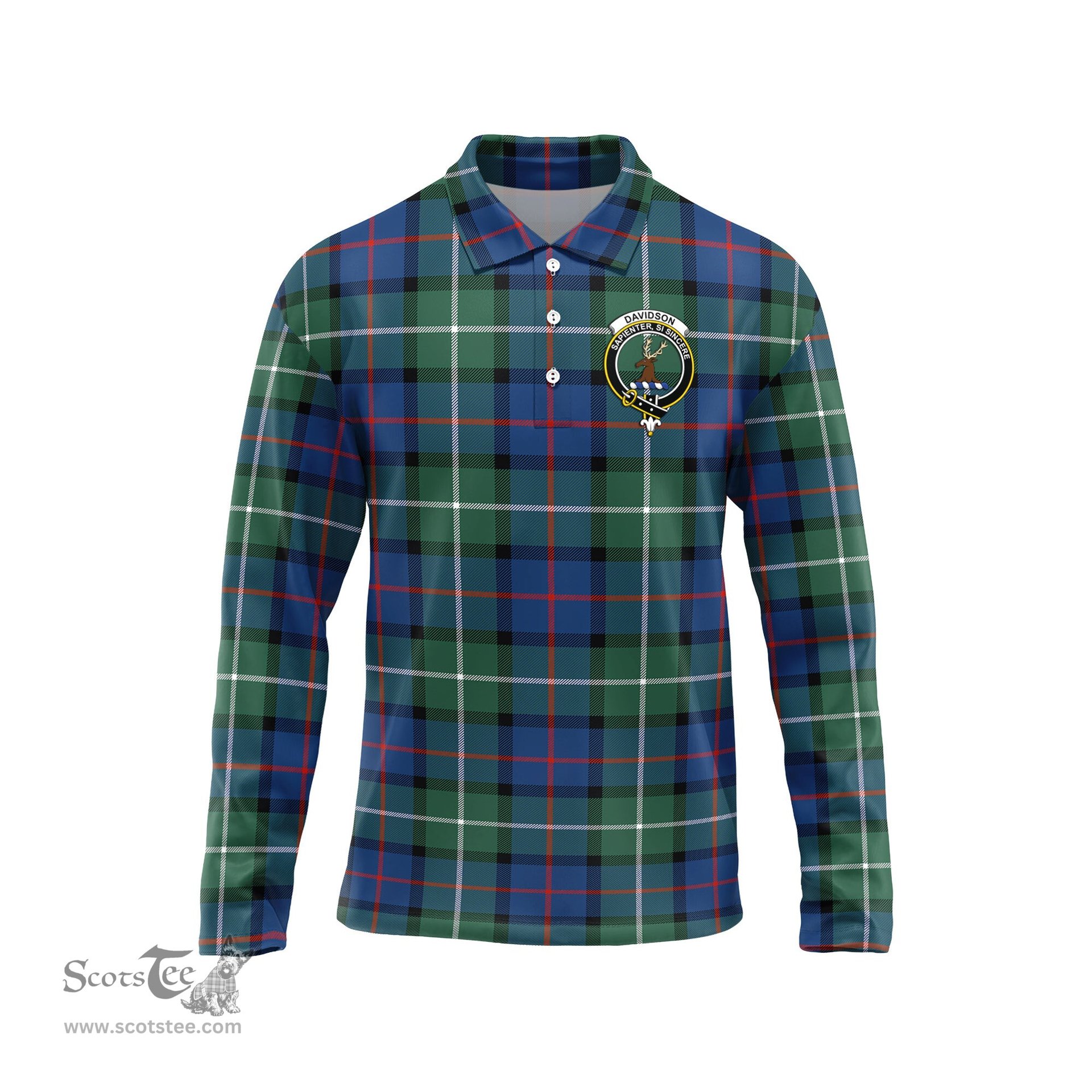 Scottish Davidson of Tulloch Clan Crest Tartan Polo Long Sleeve Plaid Polo Shirt
