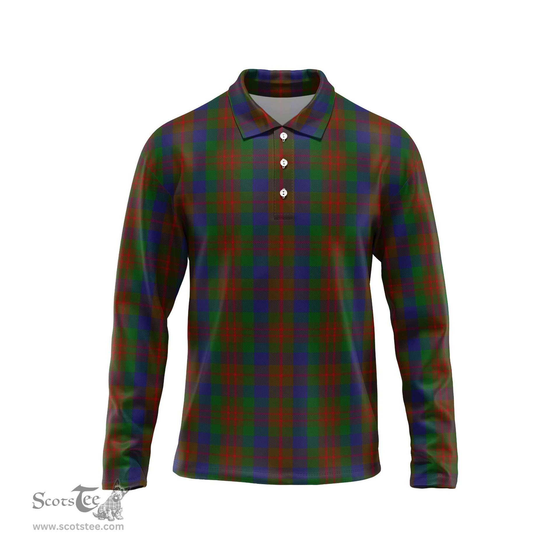 Scottish Dorward Dogwood Tartan Long Sleeve Plaid Polo Shirt