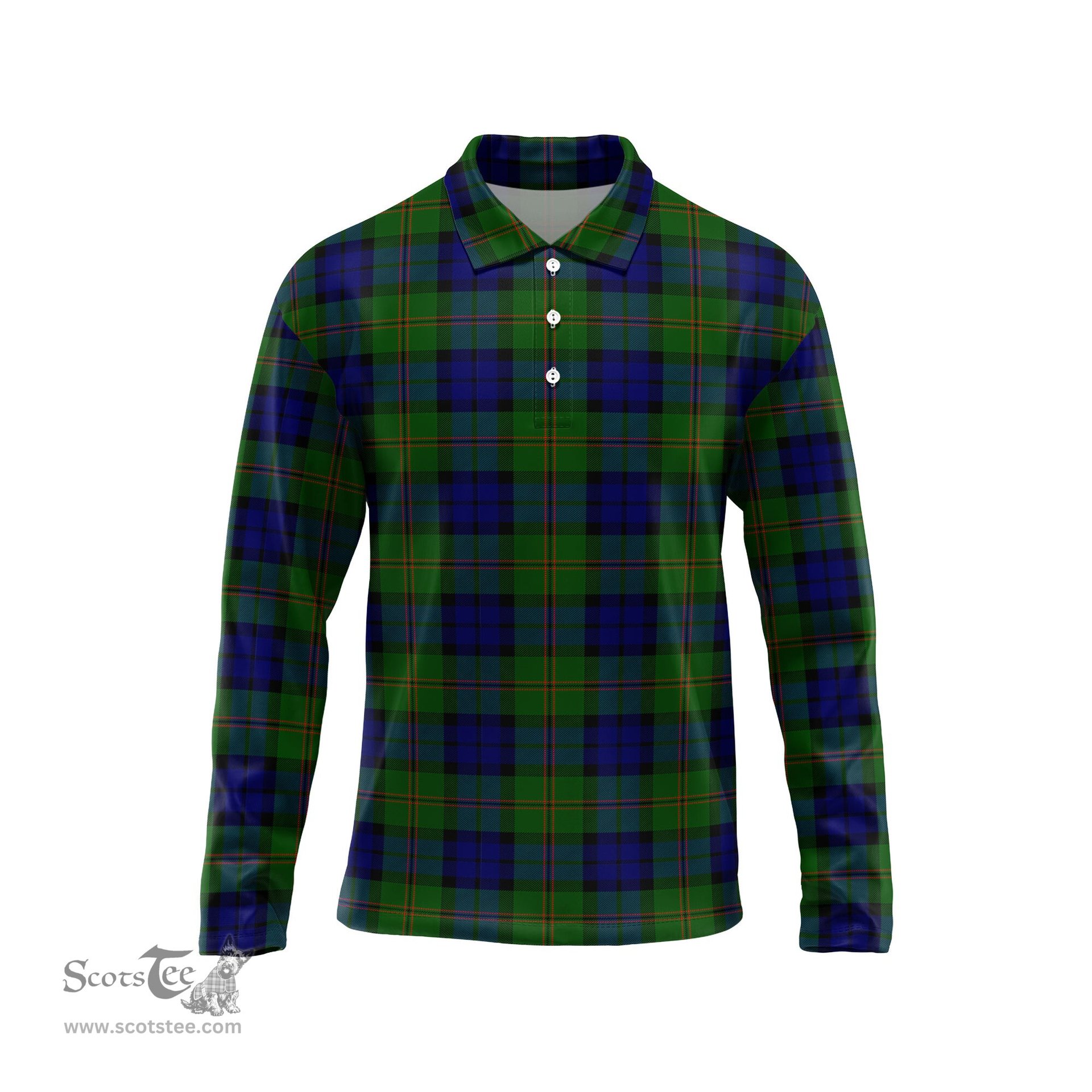 Scottish Dundas Modern Tartan Long Sleeve Plaid Polo Shirt