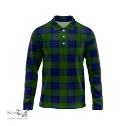 Scottish Dundas Modern Tartan Long Sleeve Plaid Polo Shirt