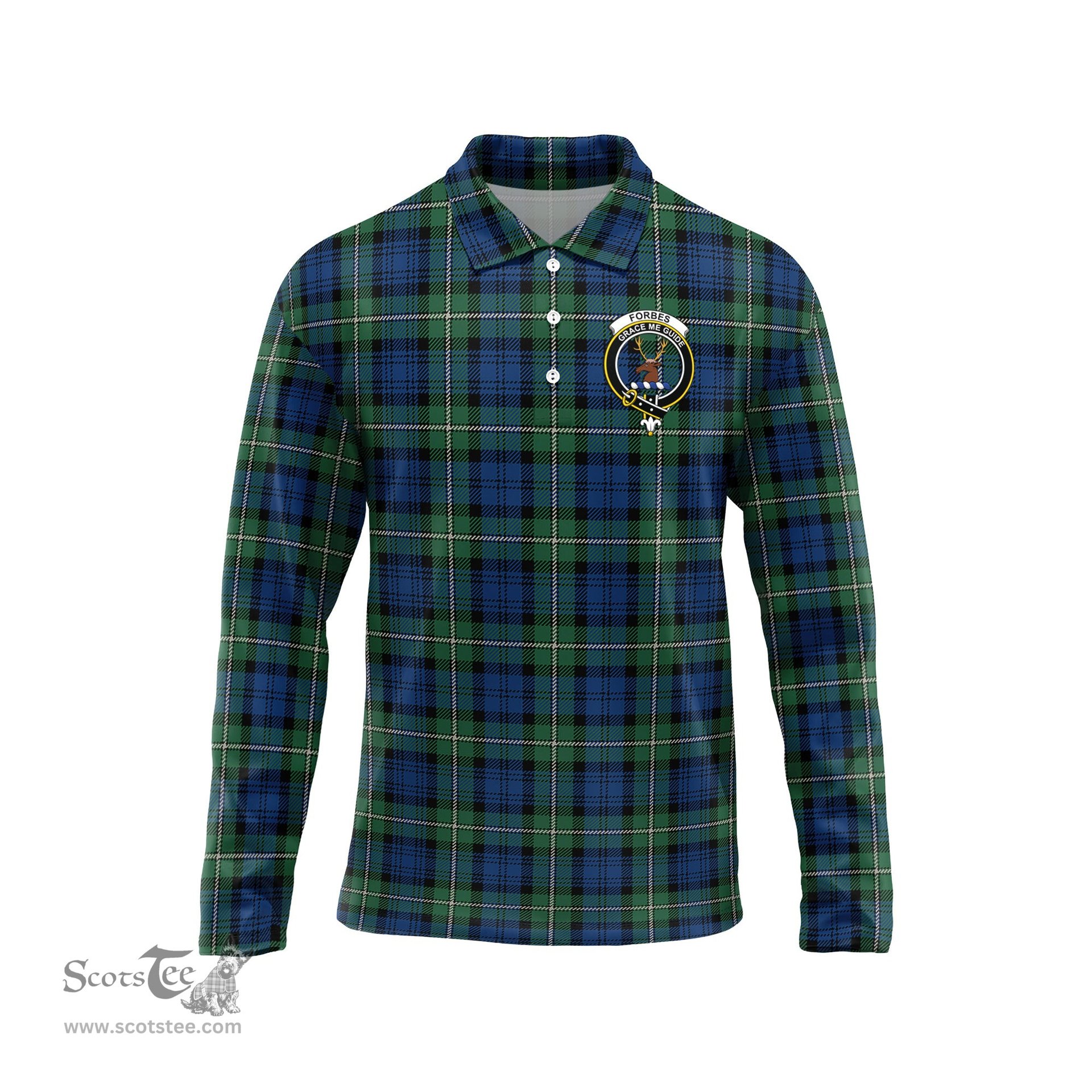 Scottish Forbes Ancient Clan Crest Tartan Polo Long Sleeve Plaid Polo Shirt
