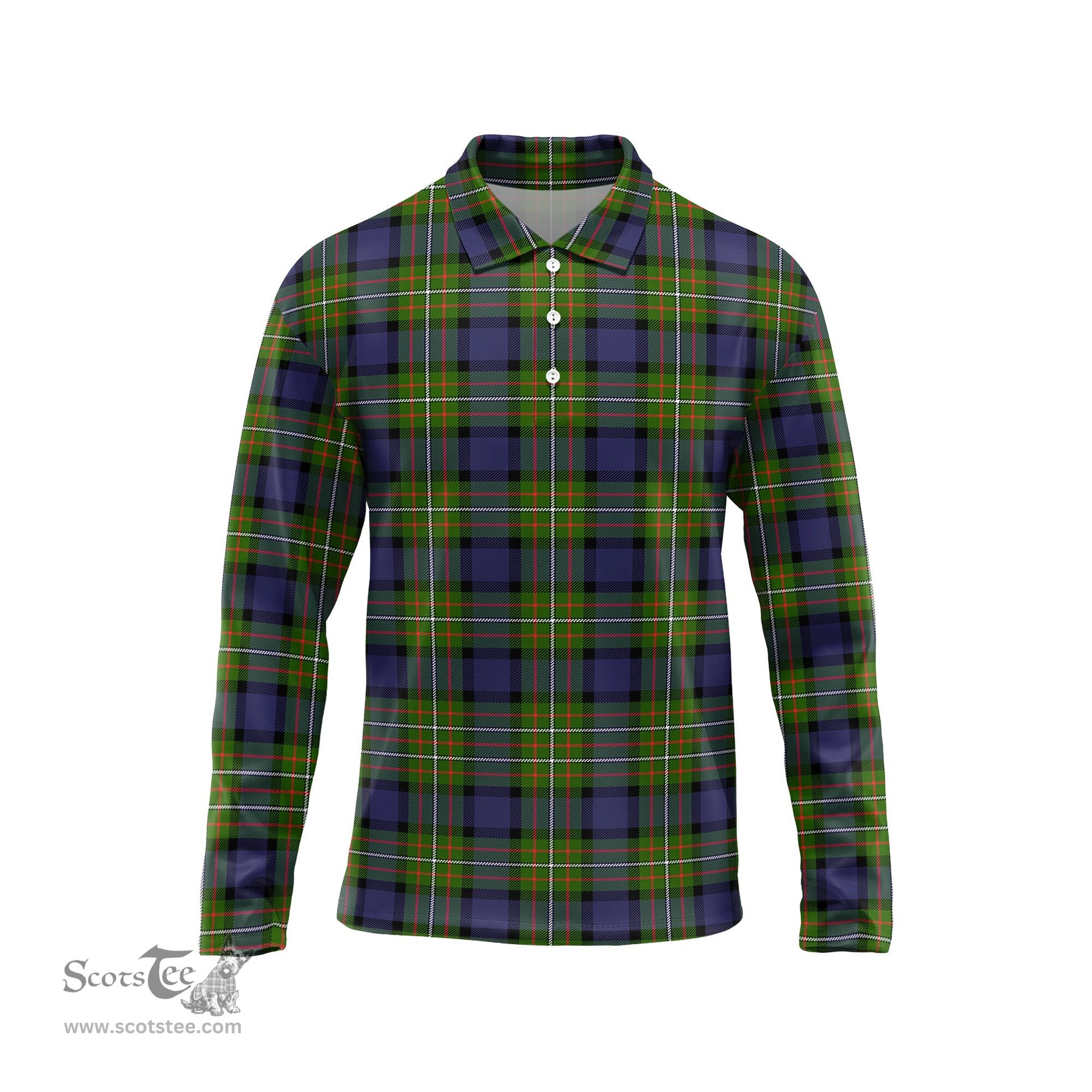 Scottish Ferguson Modern Tartan Long Sleeve Plaid Polo Shirt