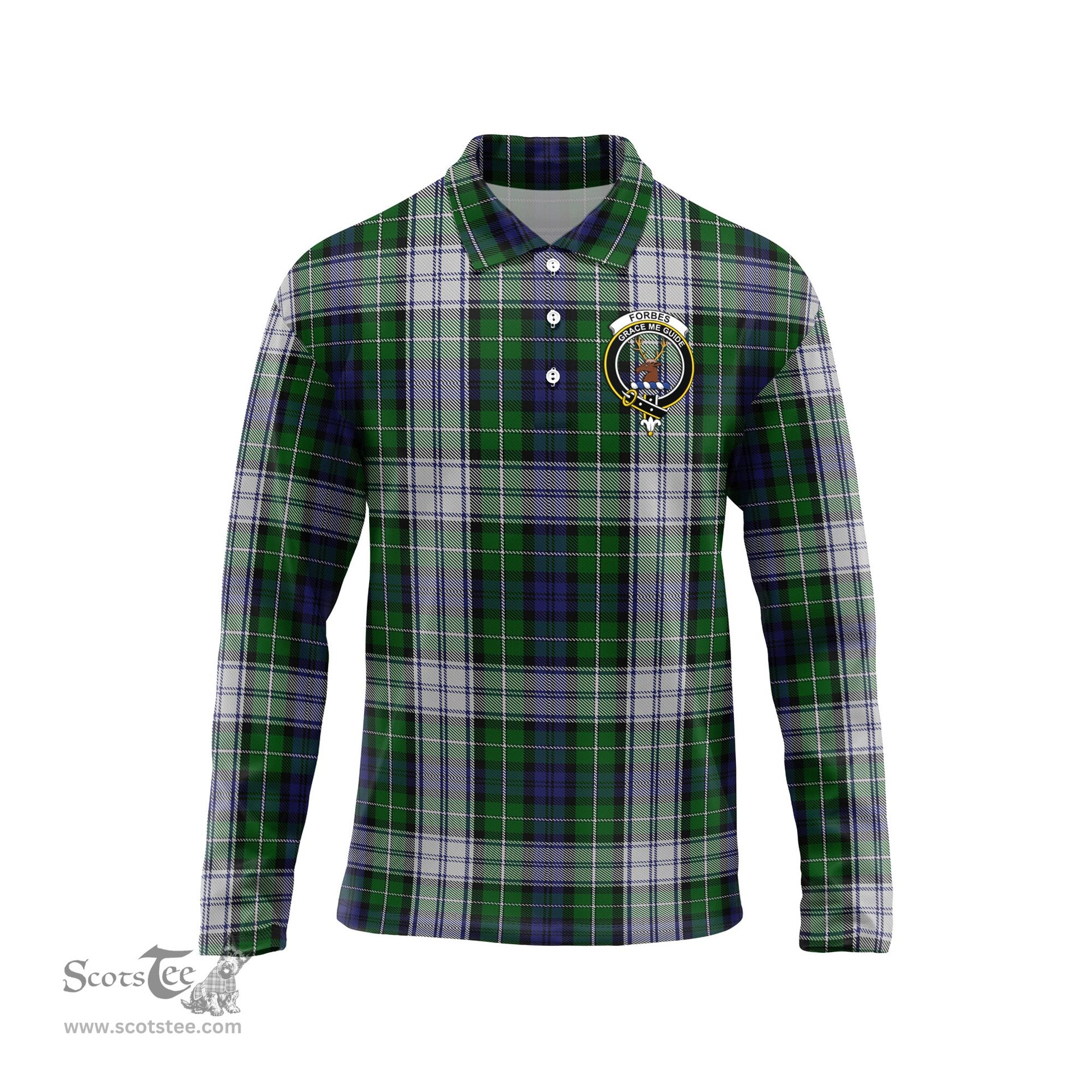 Scottish Forbes Dress Clan Crest Tartan Polo Long Sleeve Plaid Polo Shirt