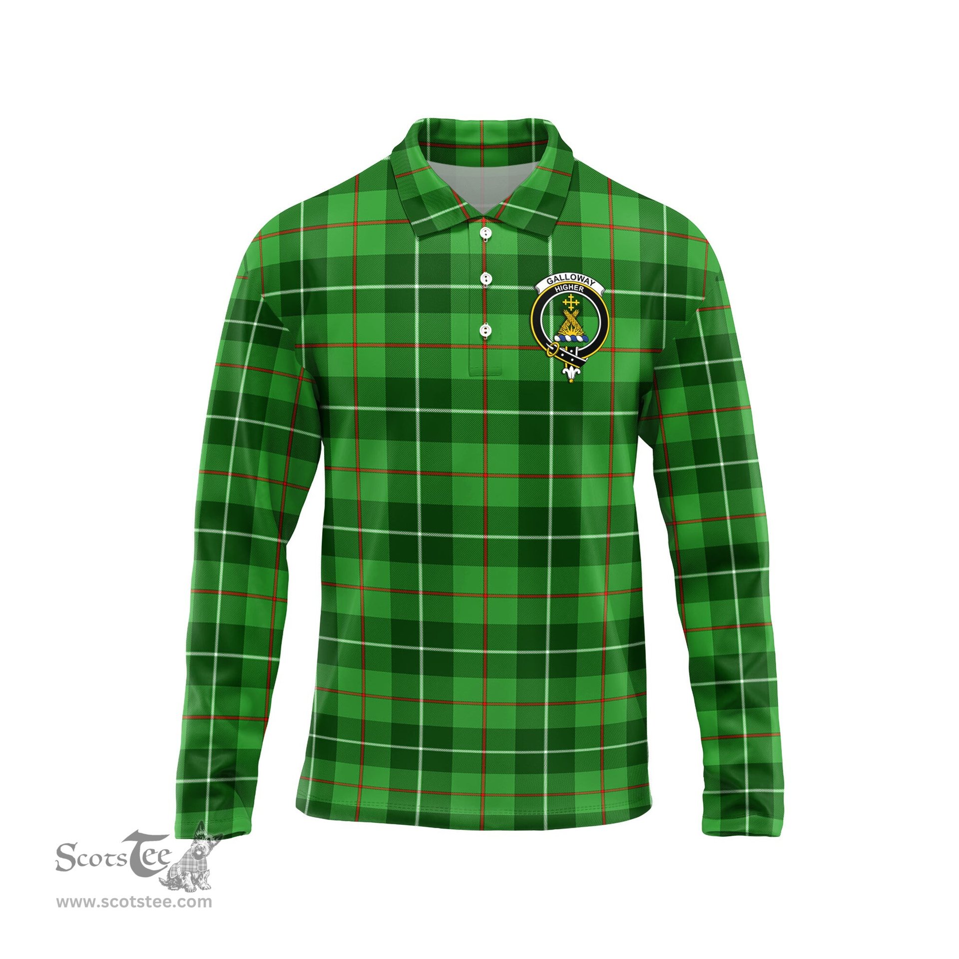 Scottish Galloway Clan Crest Tartan Polo Long Sleeve Plaid Polo Shirt