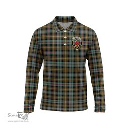 Scottish Farquharson Weathered Clan Crest Tartan Polo Long Sleeve Plaid Polo Shirt