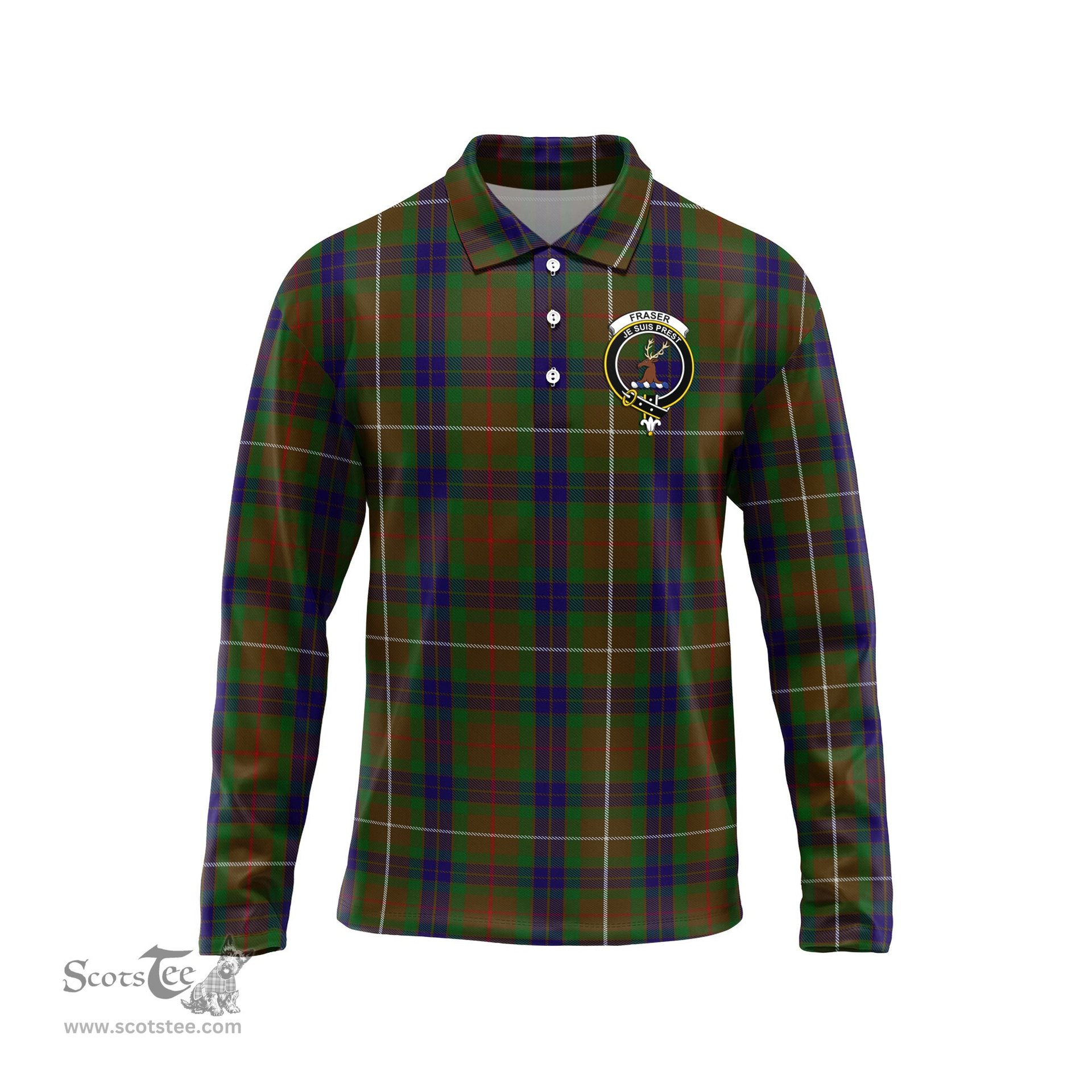 Scottish Fraser Hunting Clan Crest Tartan Polo Long Sleeve Plaid Polo Shirt