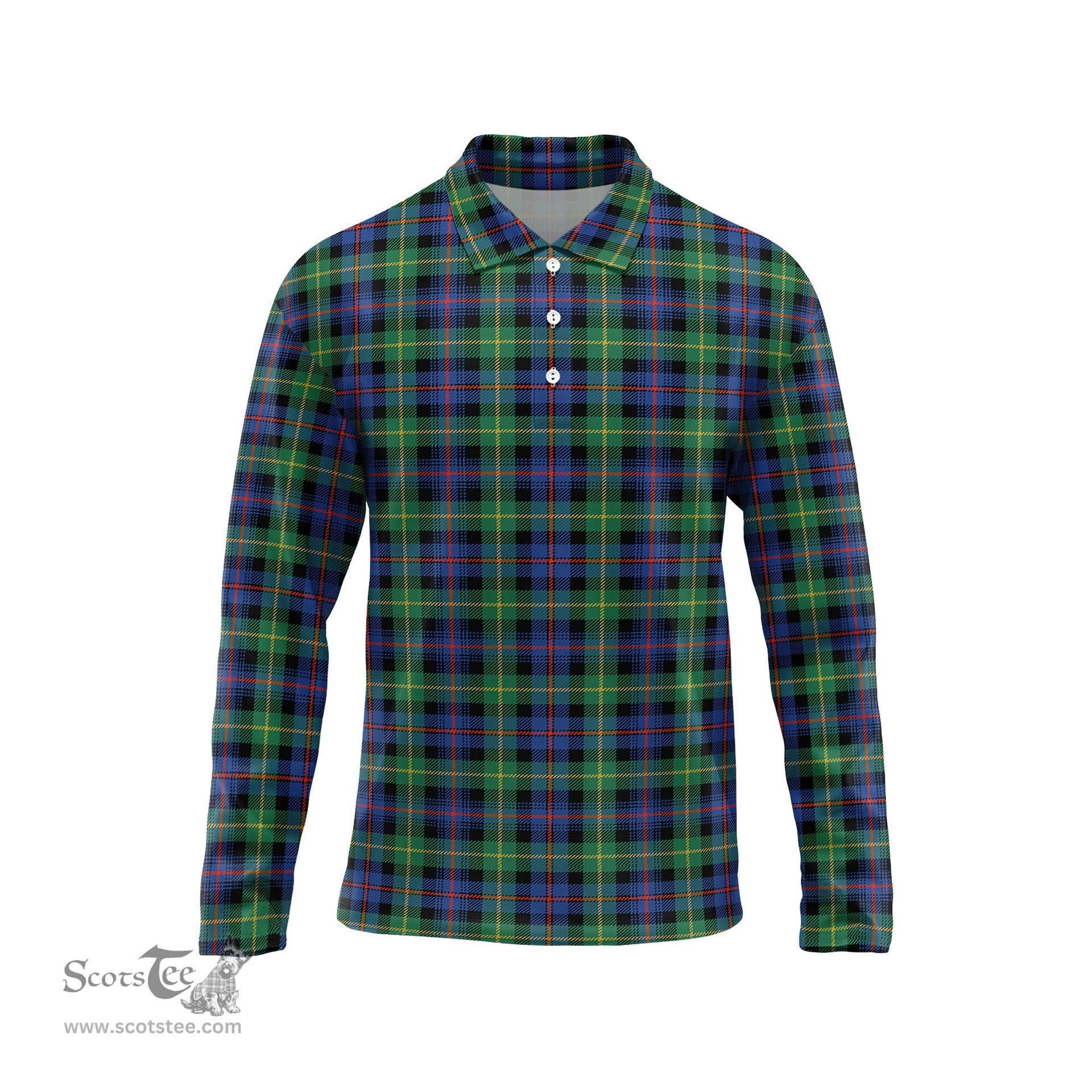 Scottish Farquharson Ancient Tartan Long Sleeve Plaid Polo Shirt
