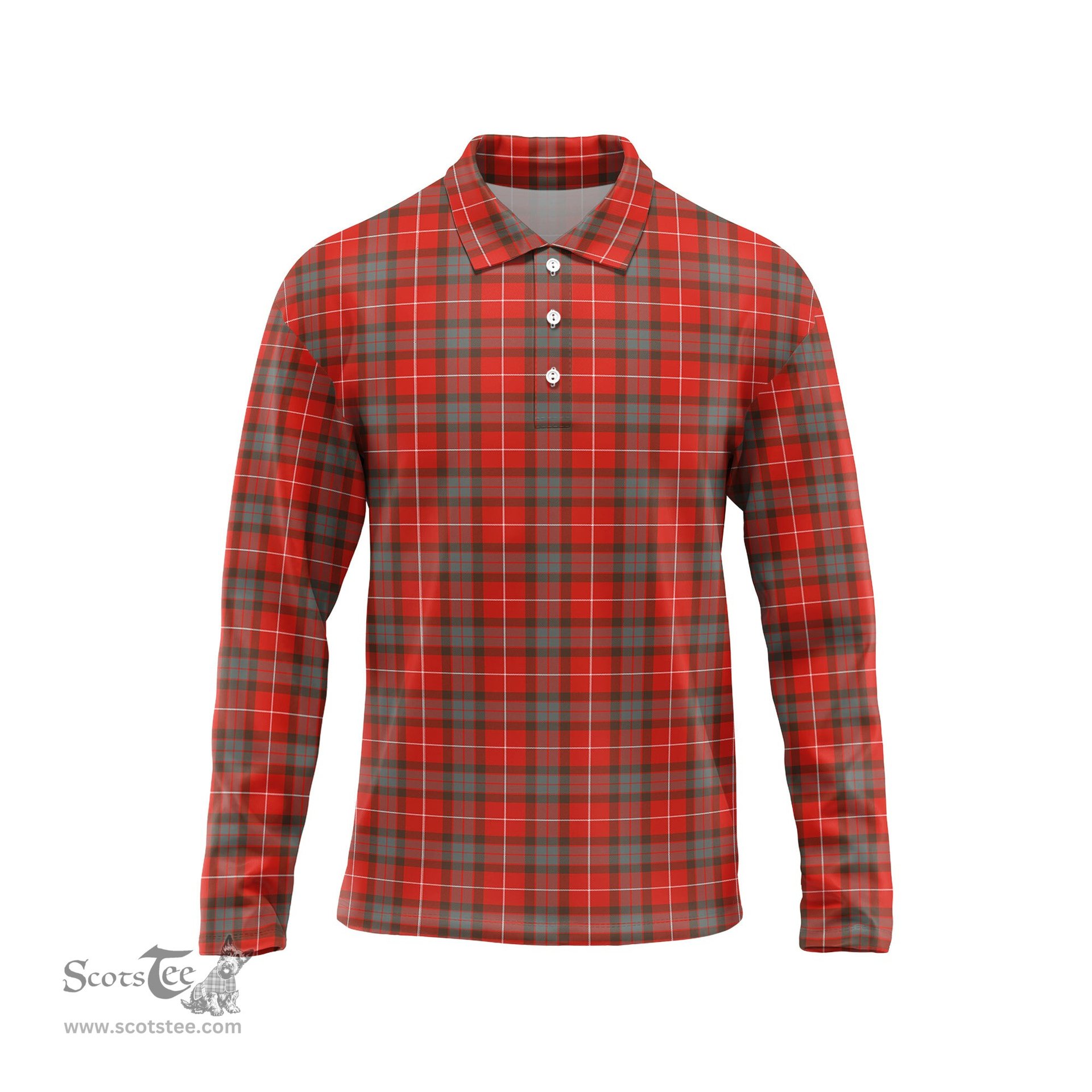 Scottish Fraser Weathered Tartan Long Sleeve Plaid Polo Shirt