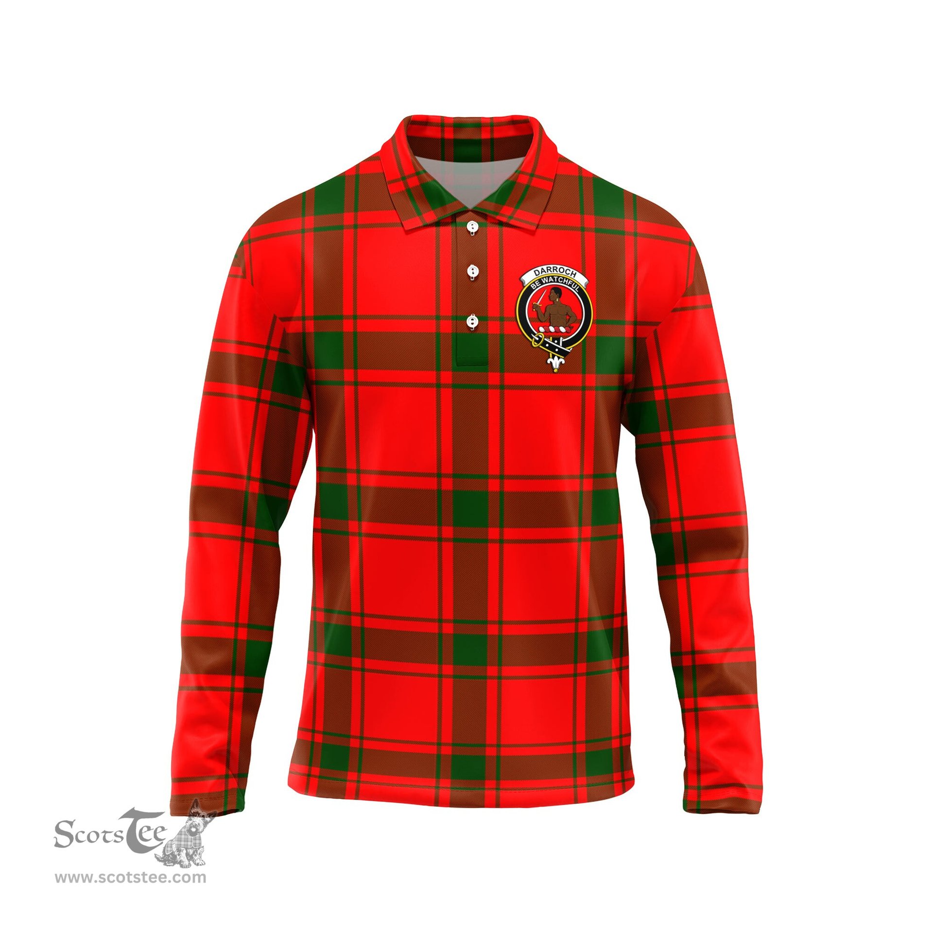 Scottish Darroch Clan Crest Tartan Polo Long Sleeve Plaid Polo Shirt