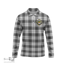 Scottish Douglas Grey Modern Clan Crest Tartan Polo Long Sleeve Plaid Polo Shirt