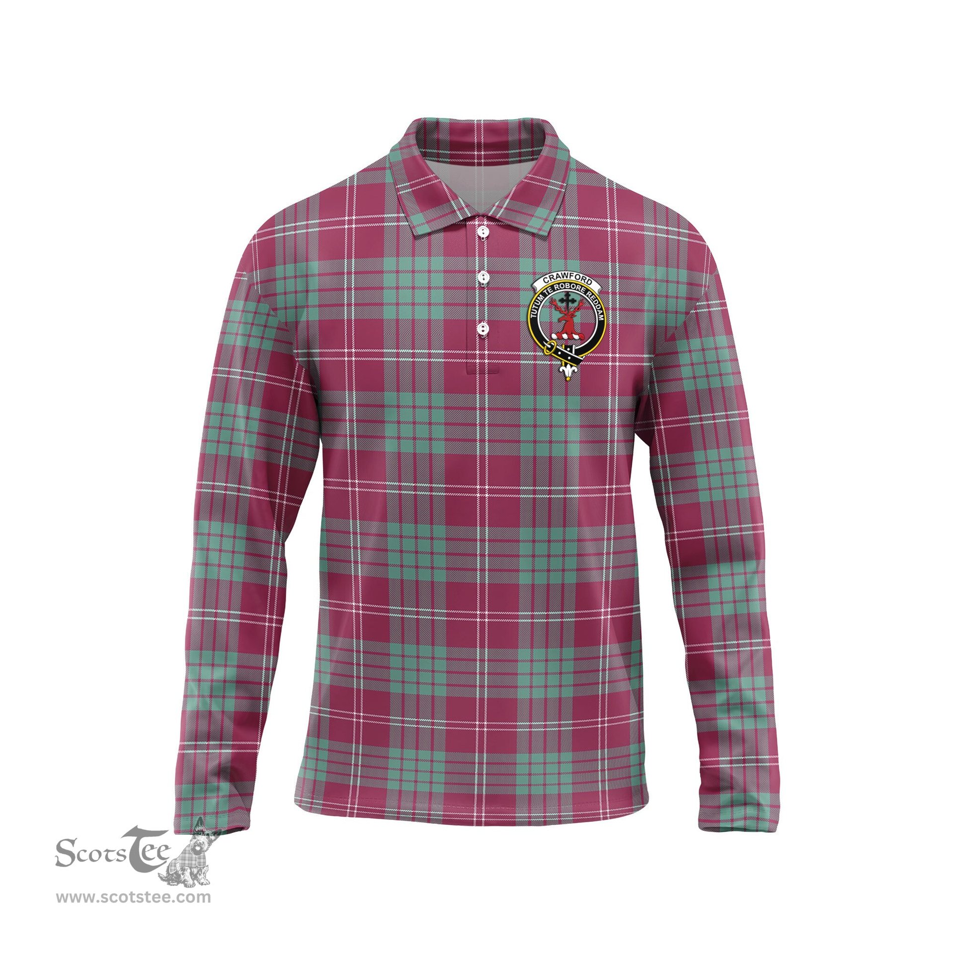Scottish Crawford Ancient Clan Crest Tartan Polo Long Sleeve Plaid Polo Shirt