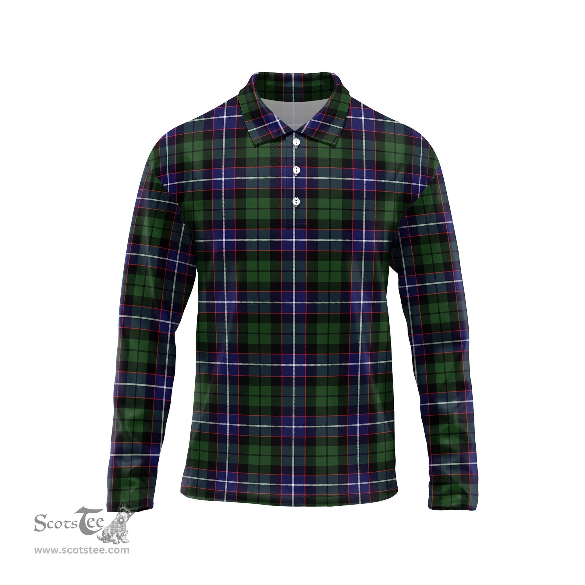 Scottish Galbraith Modern Tartan Long Sleeve Plaid Polo Shirt