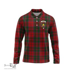 Scottish Dundas Red Clan Crest Tartan Polo Long Sleeve Plaid Polo Shirt