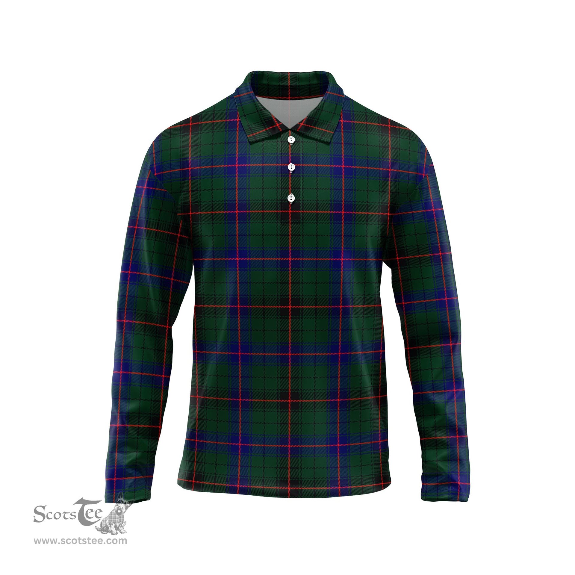 Scottish Davidson Modern Tartan Long Sleeve Plaid Polo Shirt