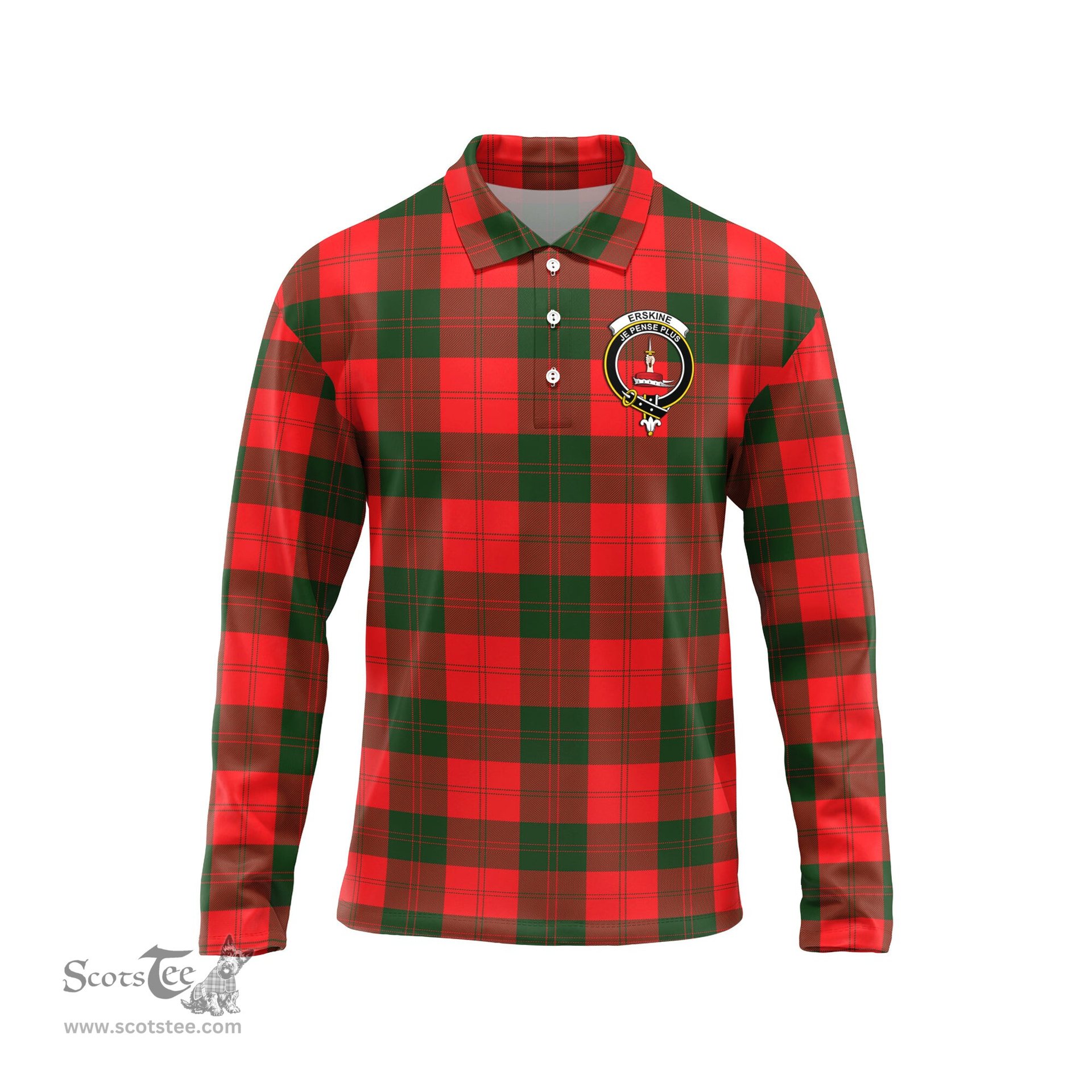 Scottish Erskine Modern Clan Crest Tartan Polo Long Sleeve Plaid Polo Shirt