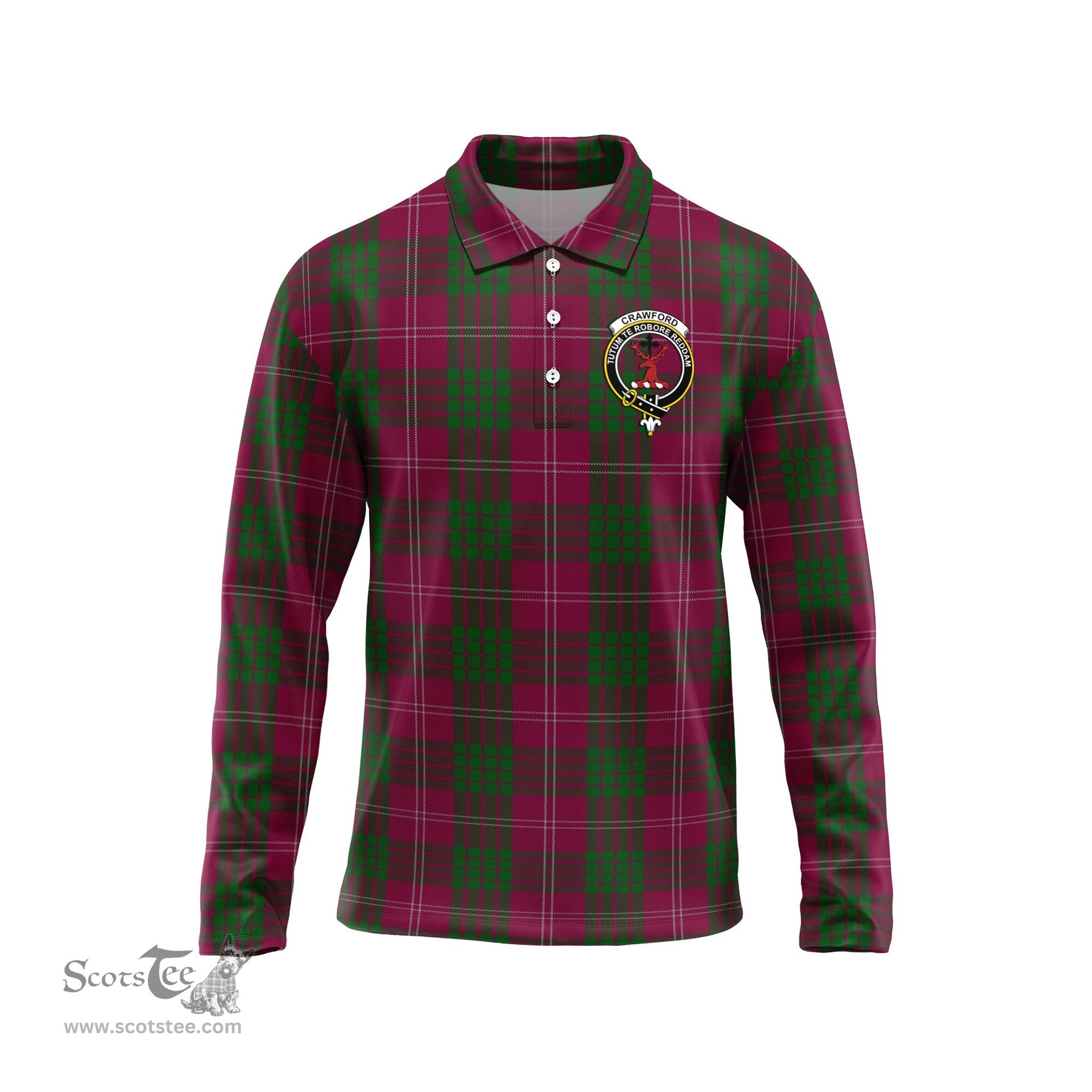 Scottish Crawford Clan Crest Tartan Polo Long Sleeve Plaid Polo Shirt