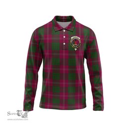 Scottish Crawford Clan Crest Tartan Polo Long Sleeve Plaid Polo Shirt