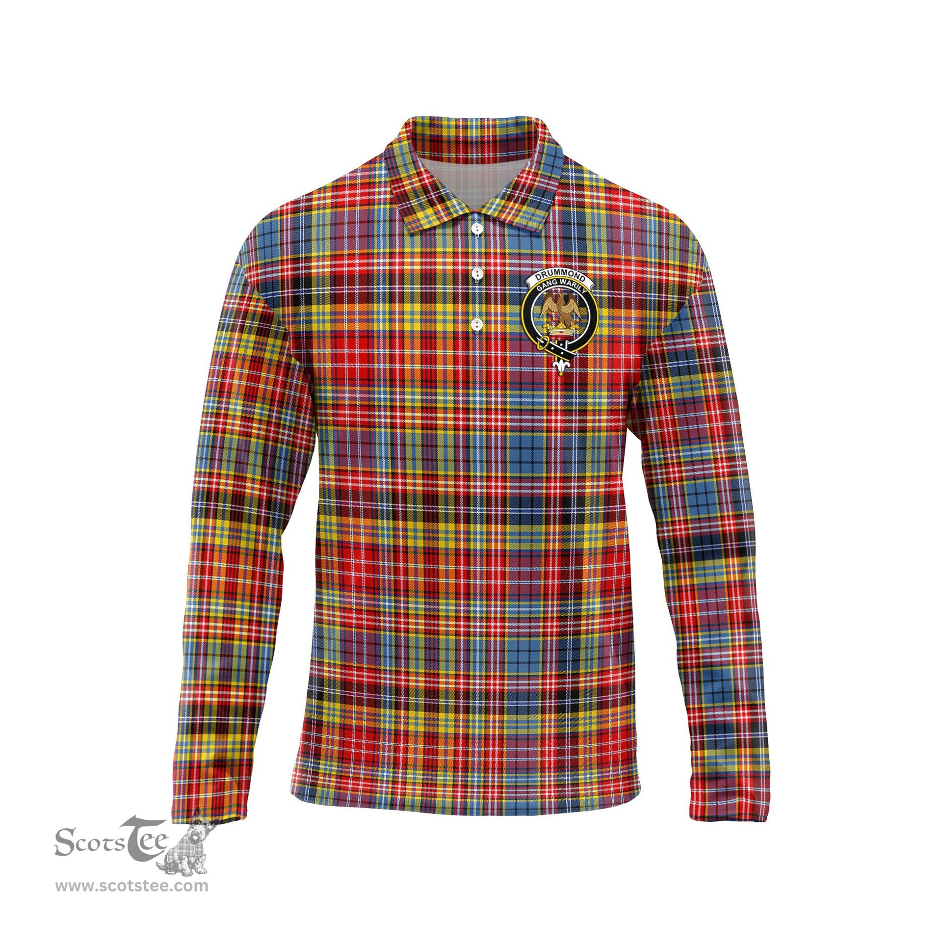 Scottish Drummond of Strathallan Modern Clan Crest Tartan Polo Long Sleeve Plaid Polo Shirt