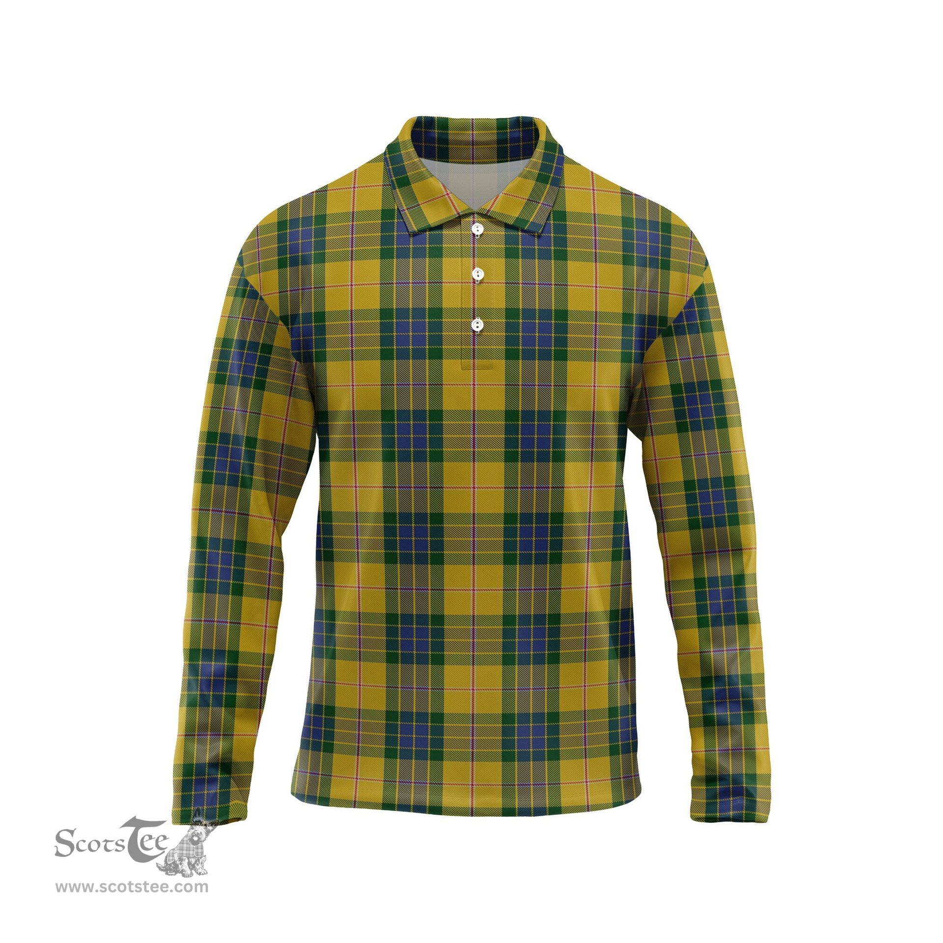 Scottish Fraser Yellow Tartan Long Sleeve Plaid Polo Shirt