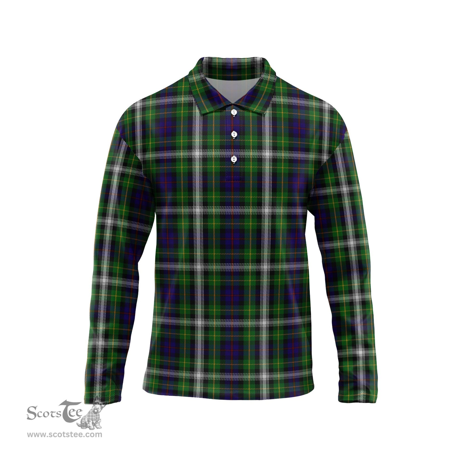 Scottish Farquharson Dress Tartan Long Sleeve Plaid Polo Shirt