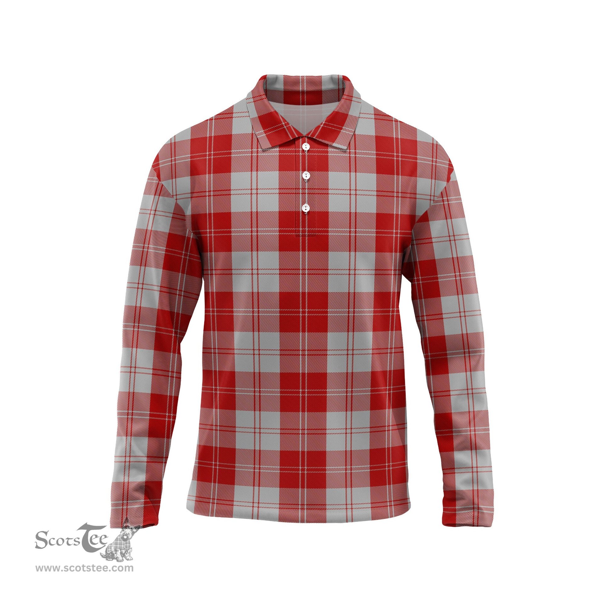 Scottish Erskine Red Tartan Long Sleeve Plaid Polo Shirt