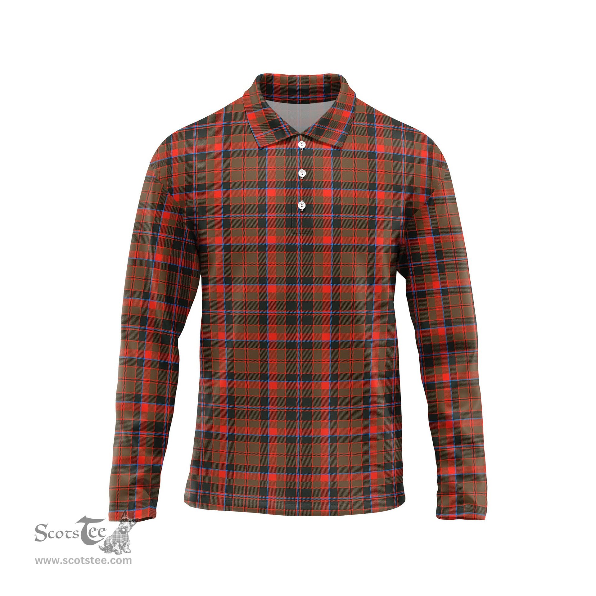 Scottish Cumming Hunting Weathered Tartan Long Sleeve Plaid Polo Shirt