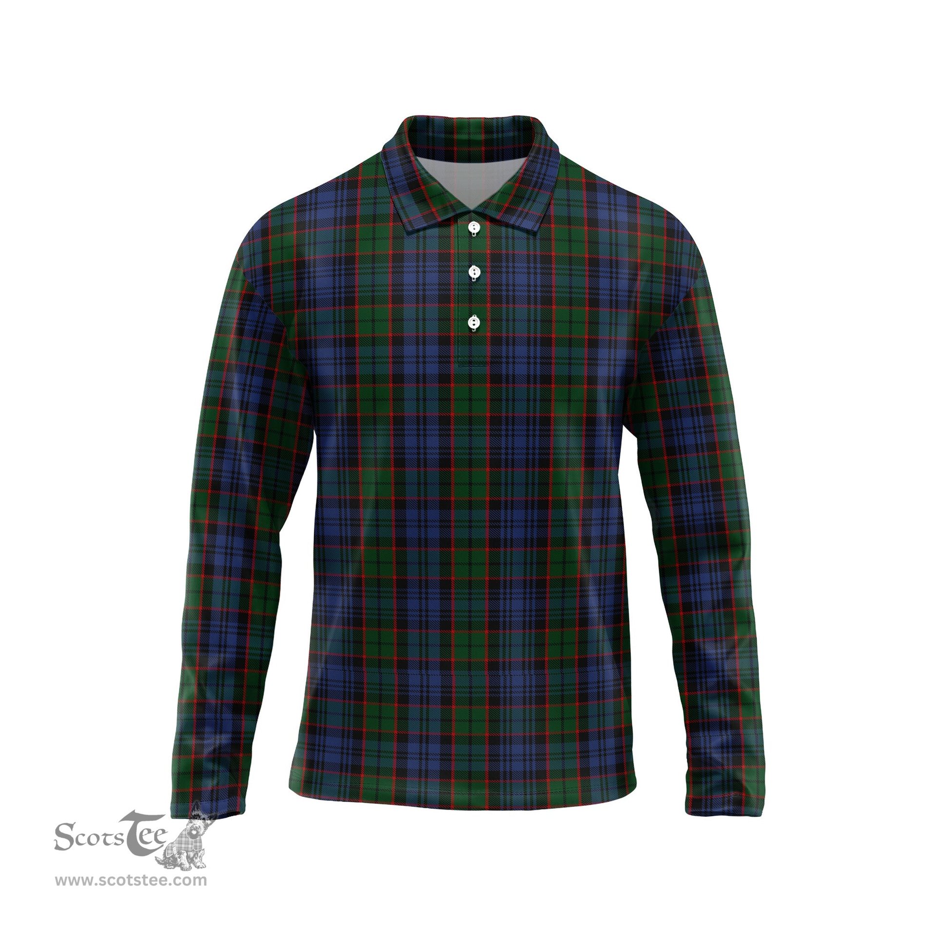 Scottish Fletcher Tartan Long Sleeve Plaid Polo Shirt