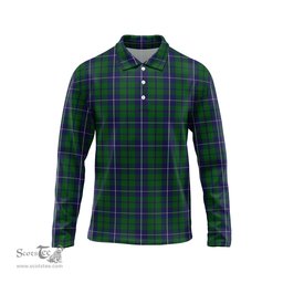 Scottish Douglas Green Tartan Long Sleeve Plaid Polo Shirt
