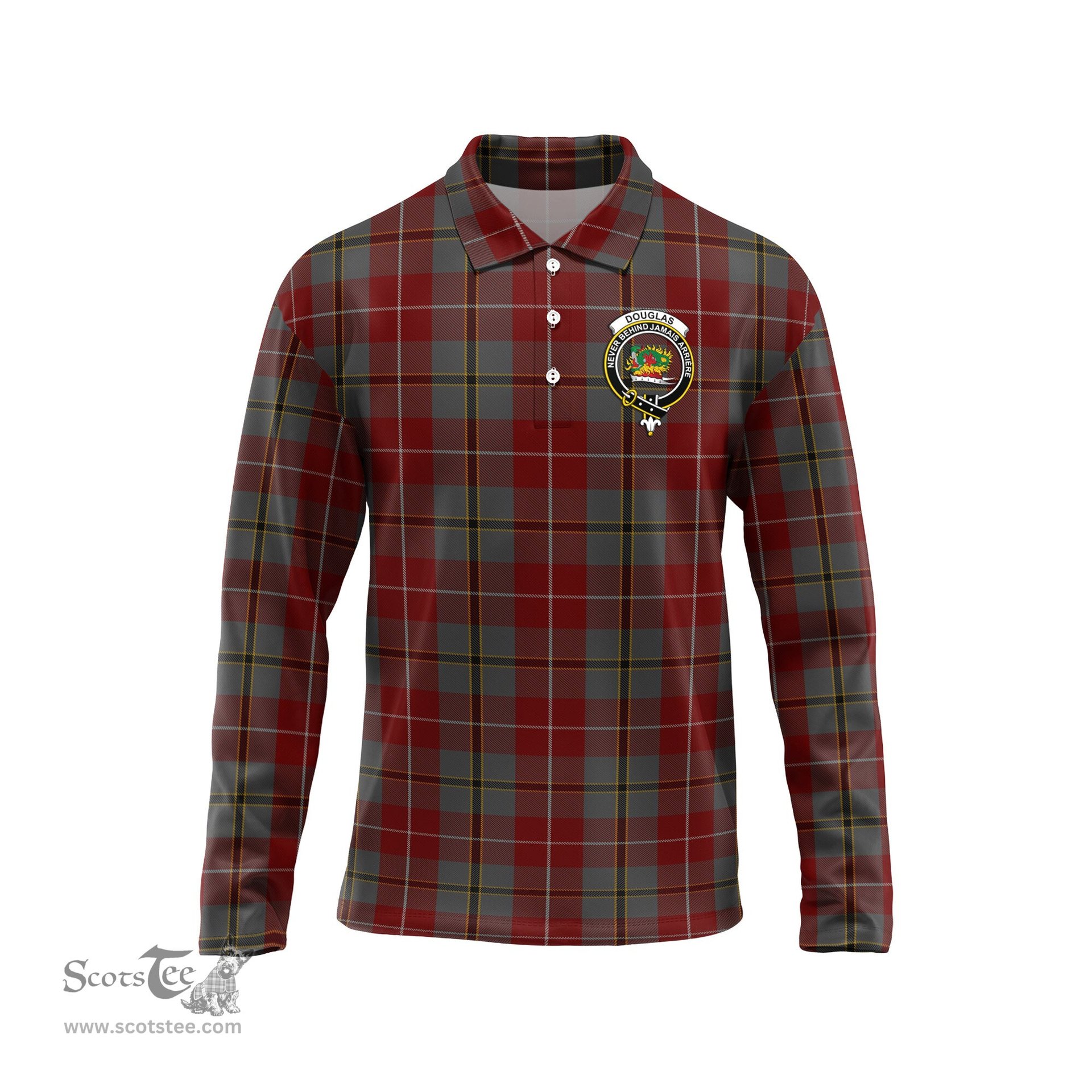 Scottish Douglas Ancient Red Clan Crest Tartan Polo Long Sleeve Plaid Polo Shirt
