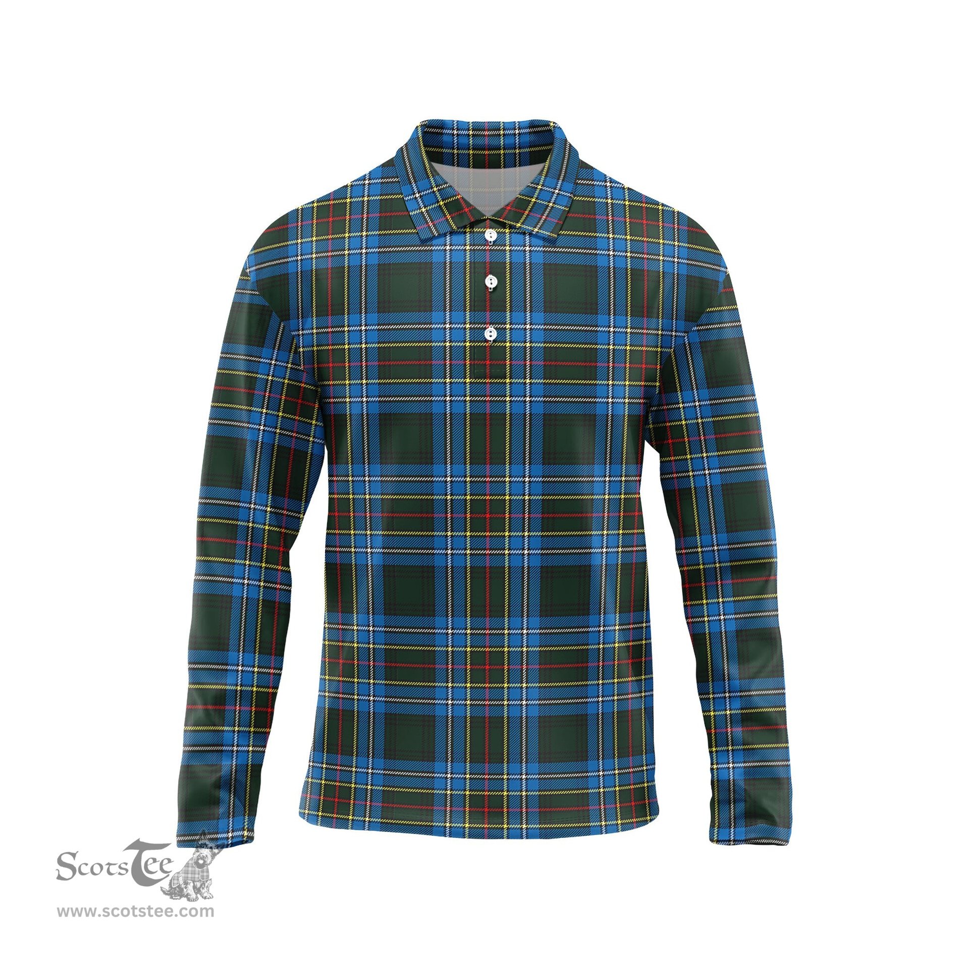 Scottish Cockburn Modern Tartan Long Sleeve Plaid Polo Shirt