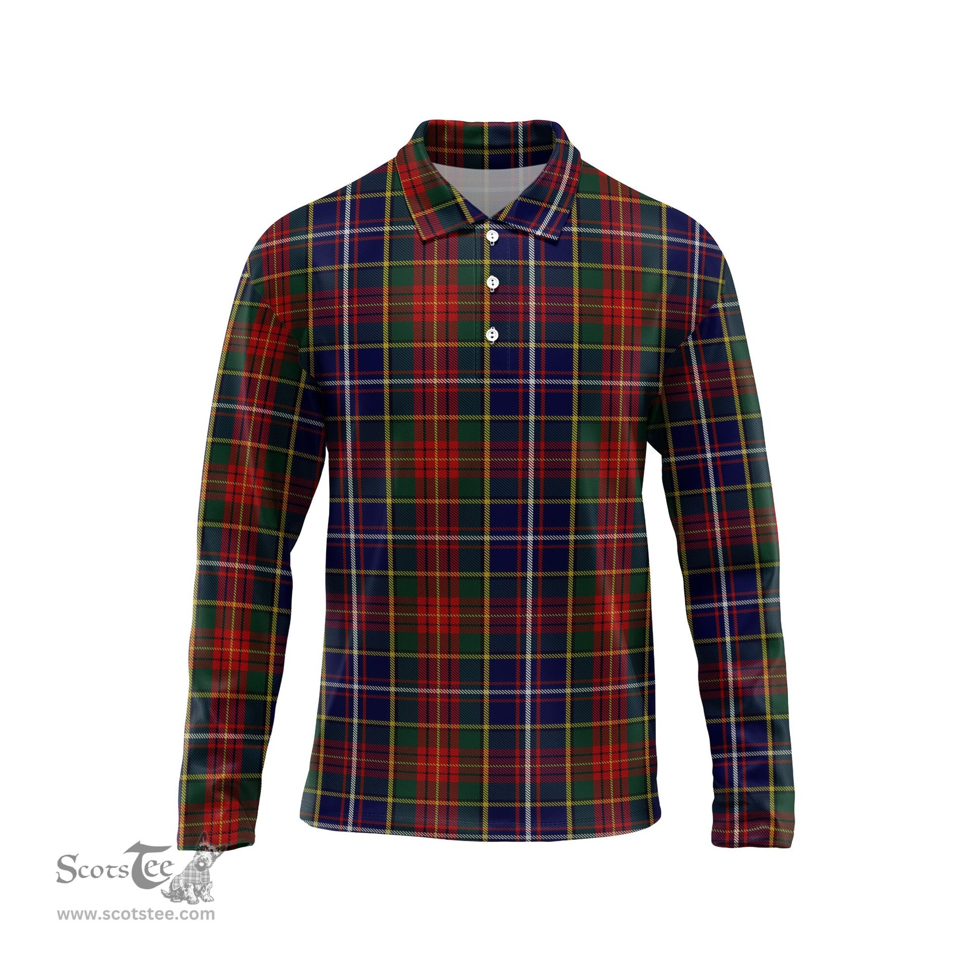 Scottish Crozier Tartan Long Sleeve Plaid Polo Shirt