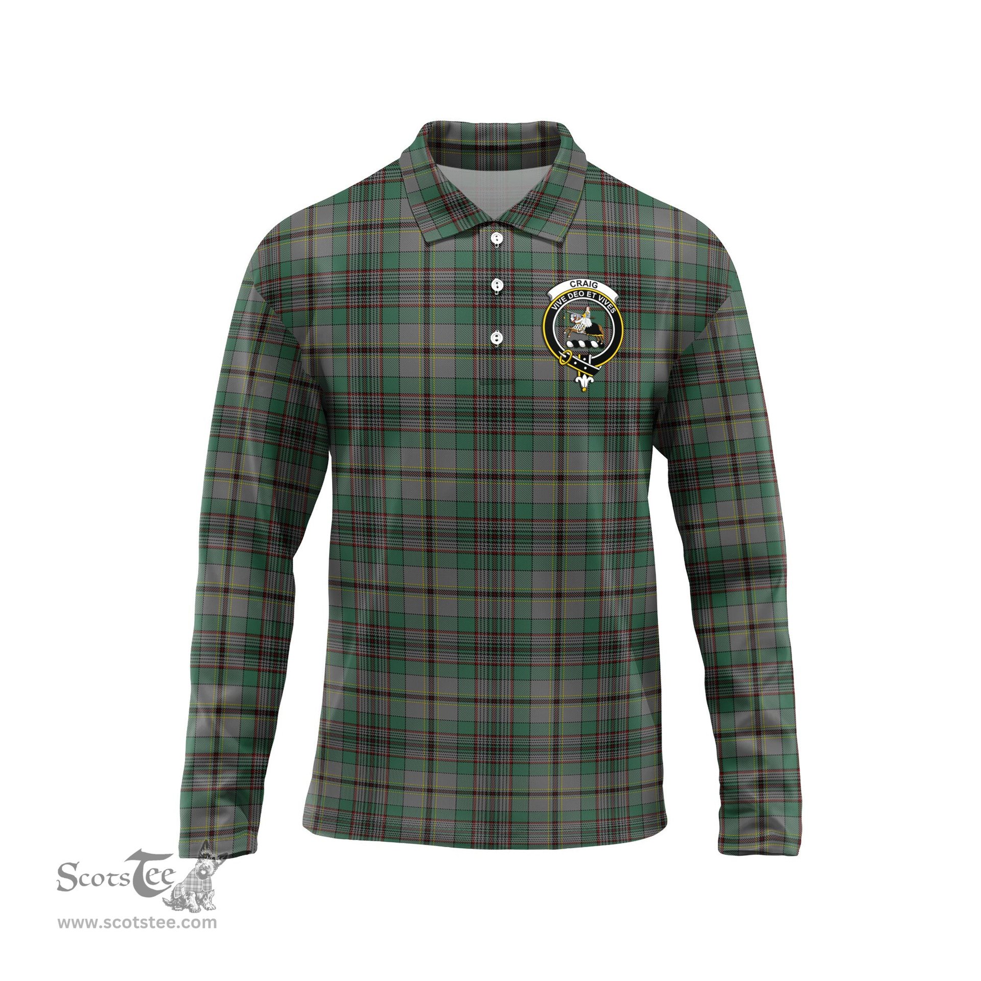 Scottish Craig Clan Crest Tartan Polo Long Sleeve Plaid Polo Shirt