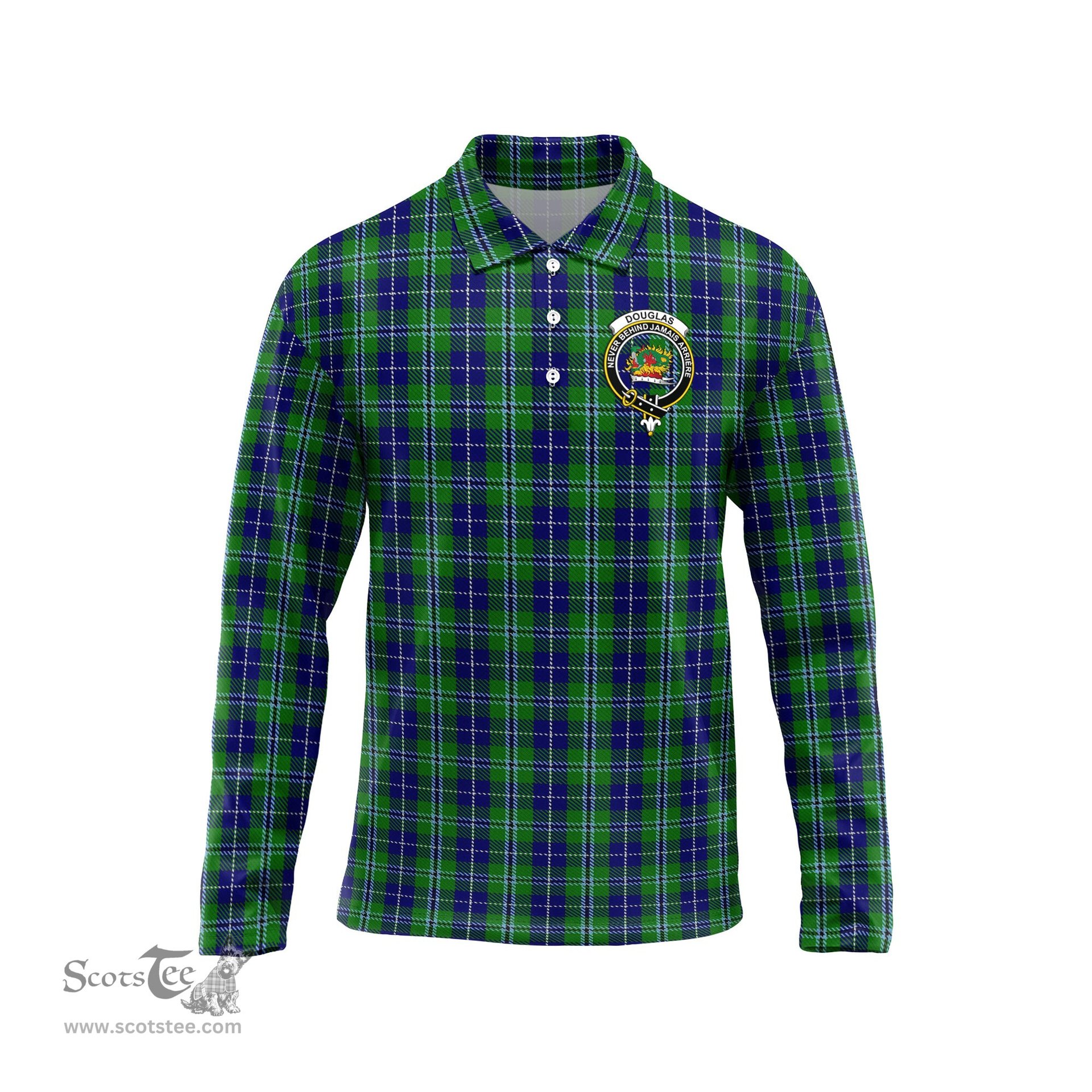 Scottish Douglas Clan Crest Tartan Polo Long Sleeve Plaid Polo Shirt