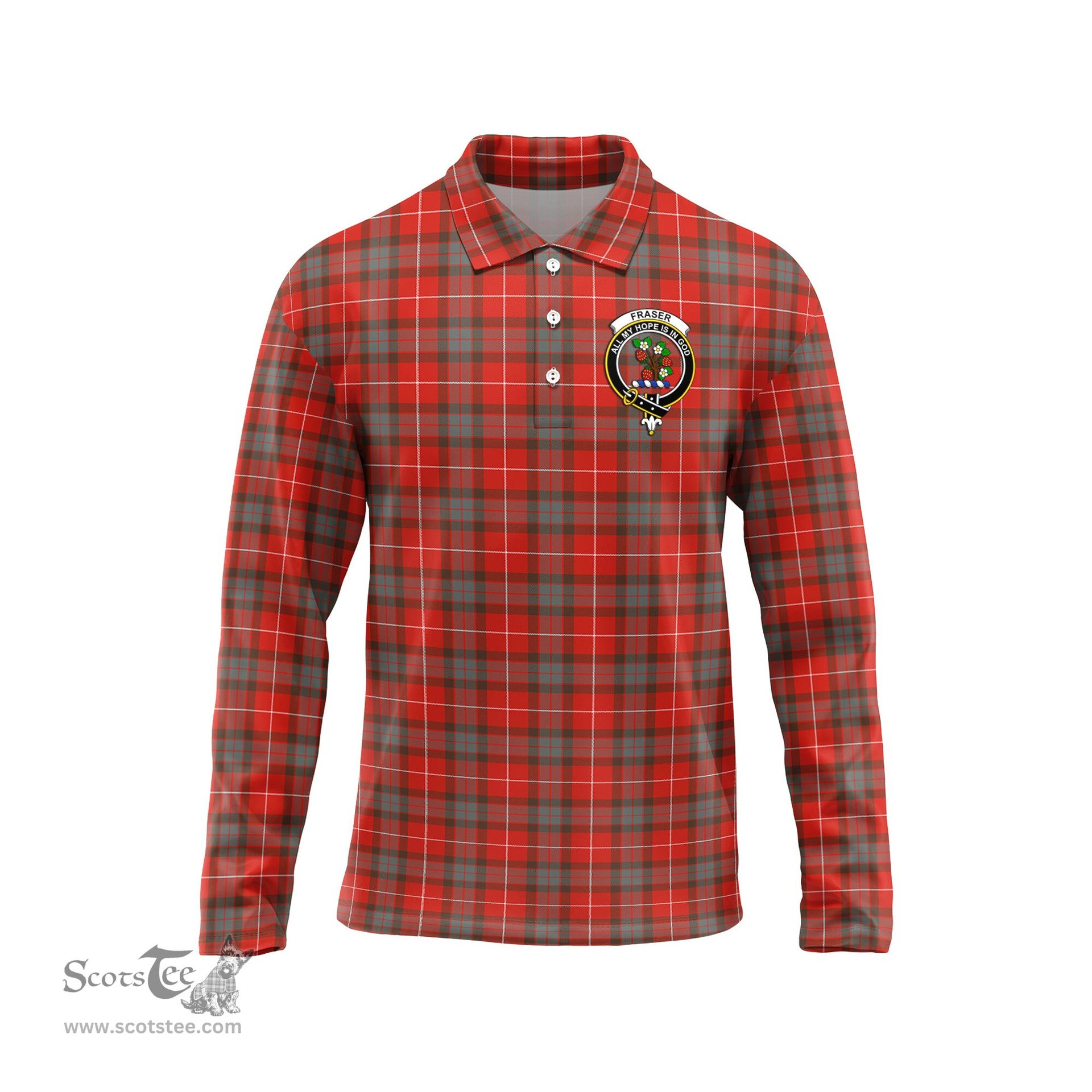 Scottish Fraser Weathered Clan Crest Tartan Polo Long Sleeve Plaid Polo Shirt