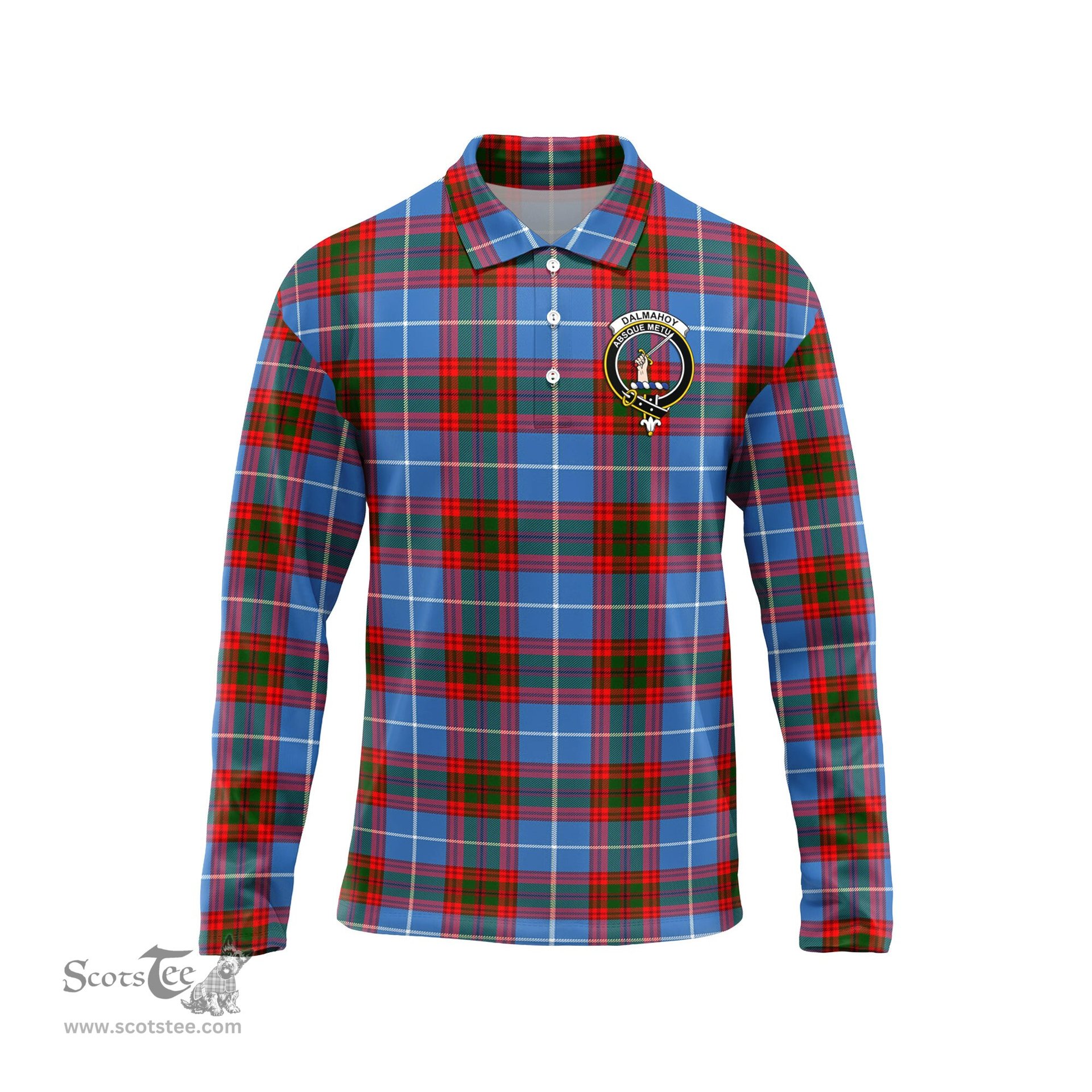 Scottish Dalmahoy Clan Crest Tartan Polo Long Sleeve Plaid Polo Shirt