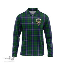 Scottish Douglas Green Clan Crest Tartan Polo Long Sleeve Plaid Polo Shirt