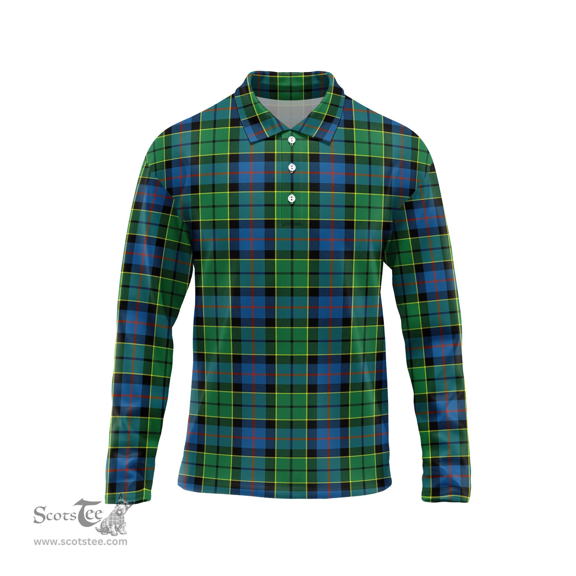 Scottish Forsyth Ancient Tartan Long Sleeve Plaid Polo Shirt