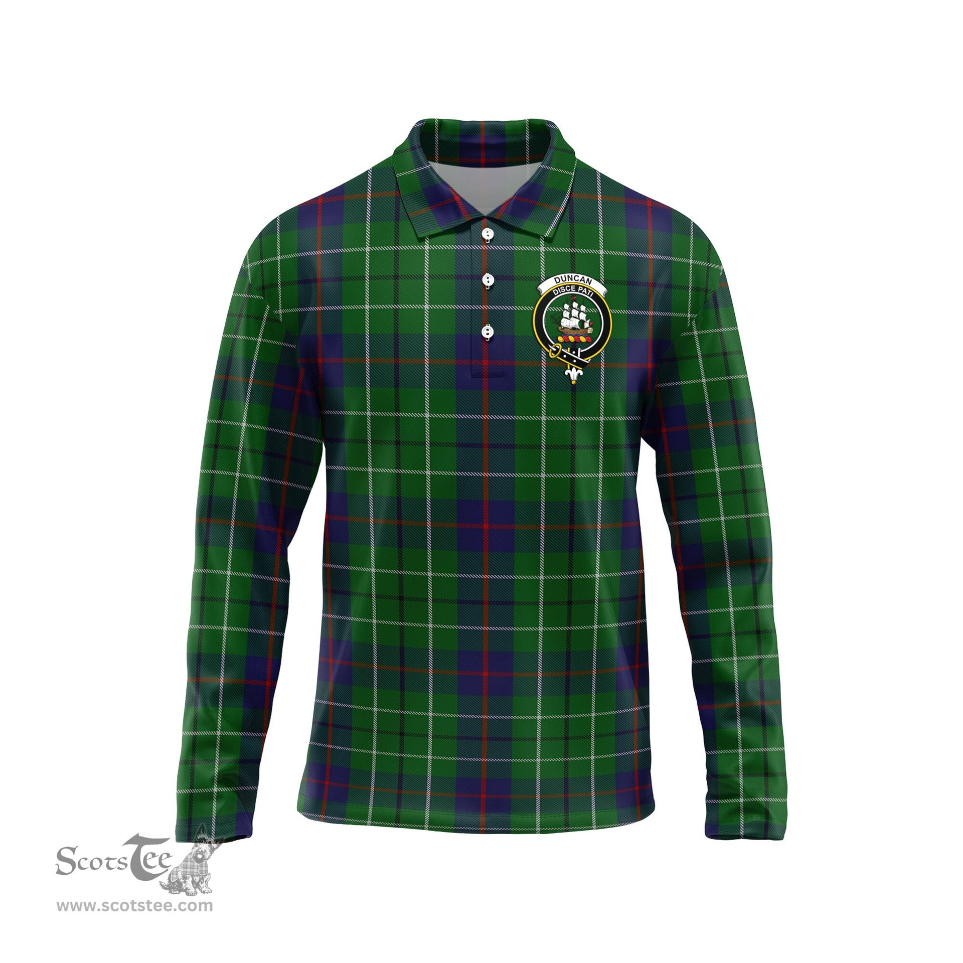 Scottish Duncan Clan Crest Tartan Polo Long Sleeve Plaid Polo Shirt
